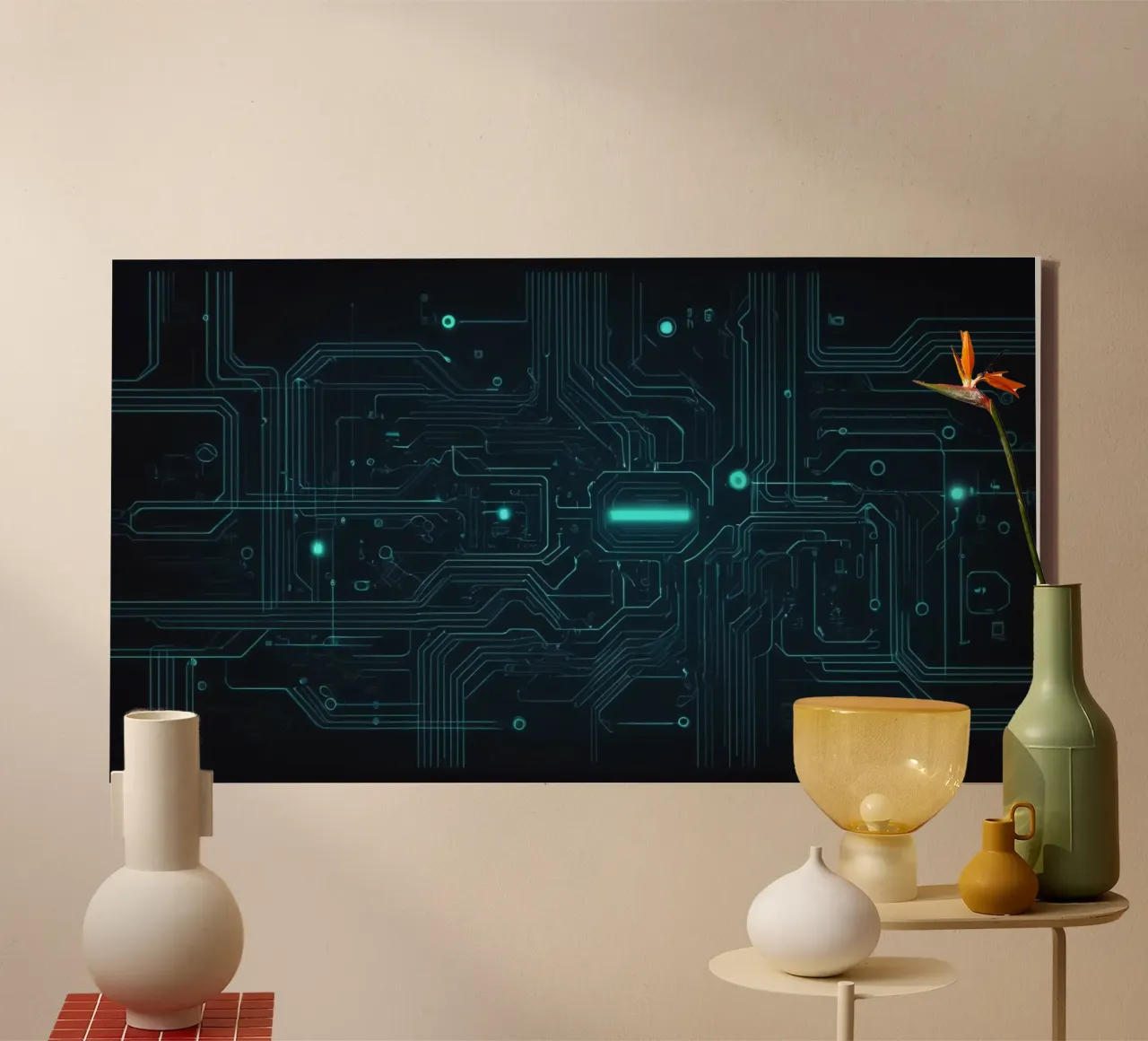 Intricate abstract background design featuring glowing lines canvas by DesignDoodle