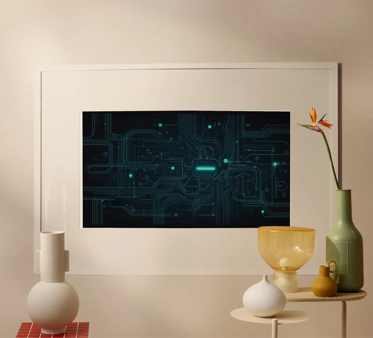 Kompliziertes abstraktes Hintergrunddesign mit leuchtenden Linien Poster von DesignDoodle