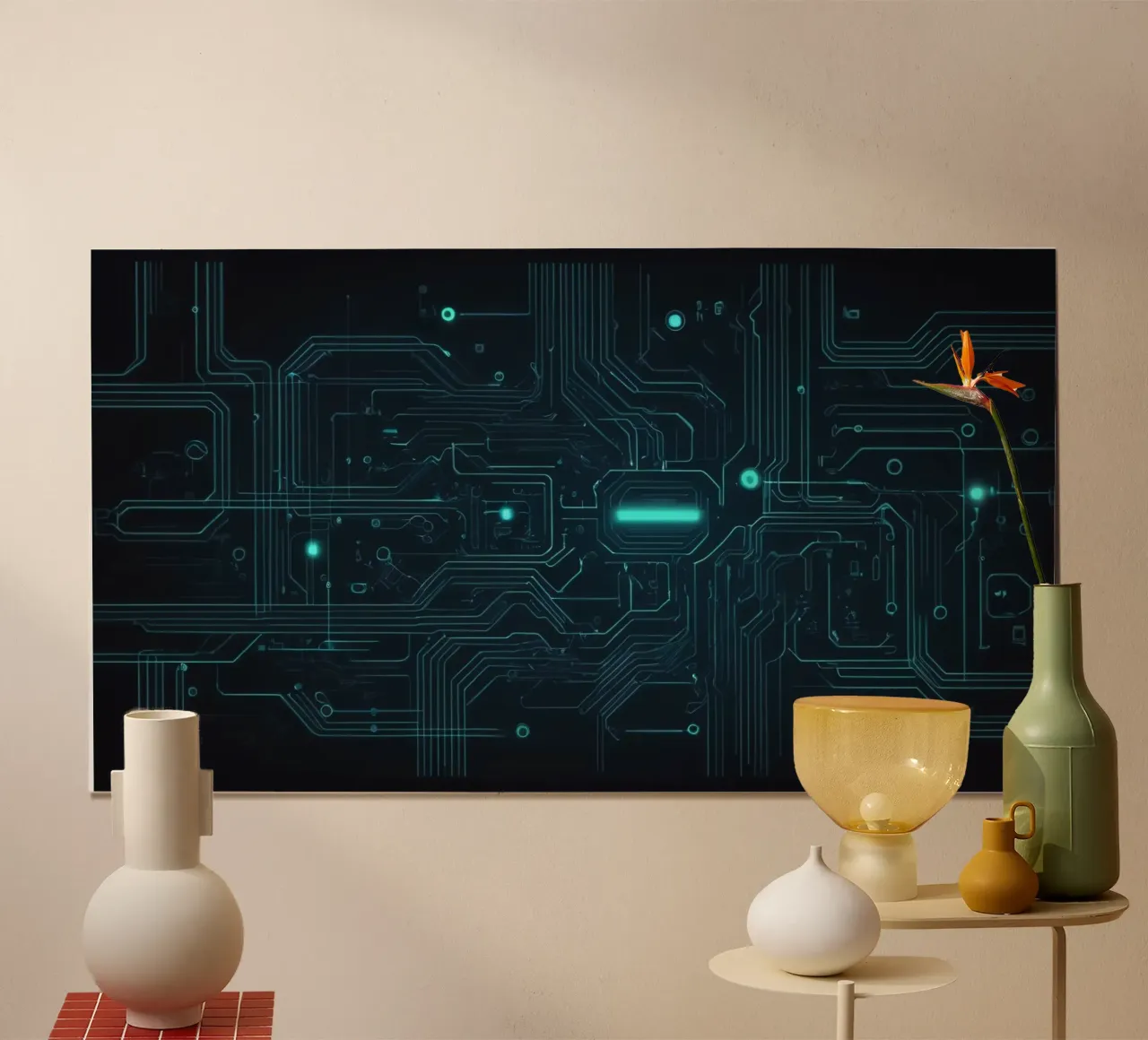 Kompliziertes abstraktes Hintergrunddesign mit leuchtenden Linien Poster von DesignDoodle