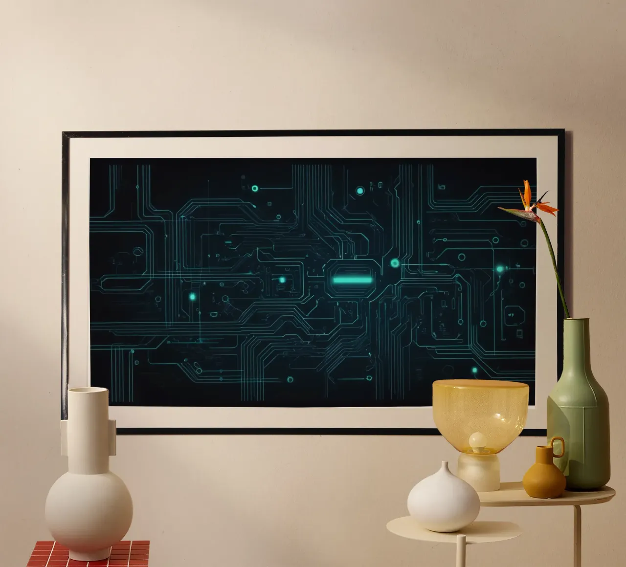 Kompliziertes abstraktes Hintergrunddesign mit leuchtenden Linien Poster von DesignDoodle