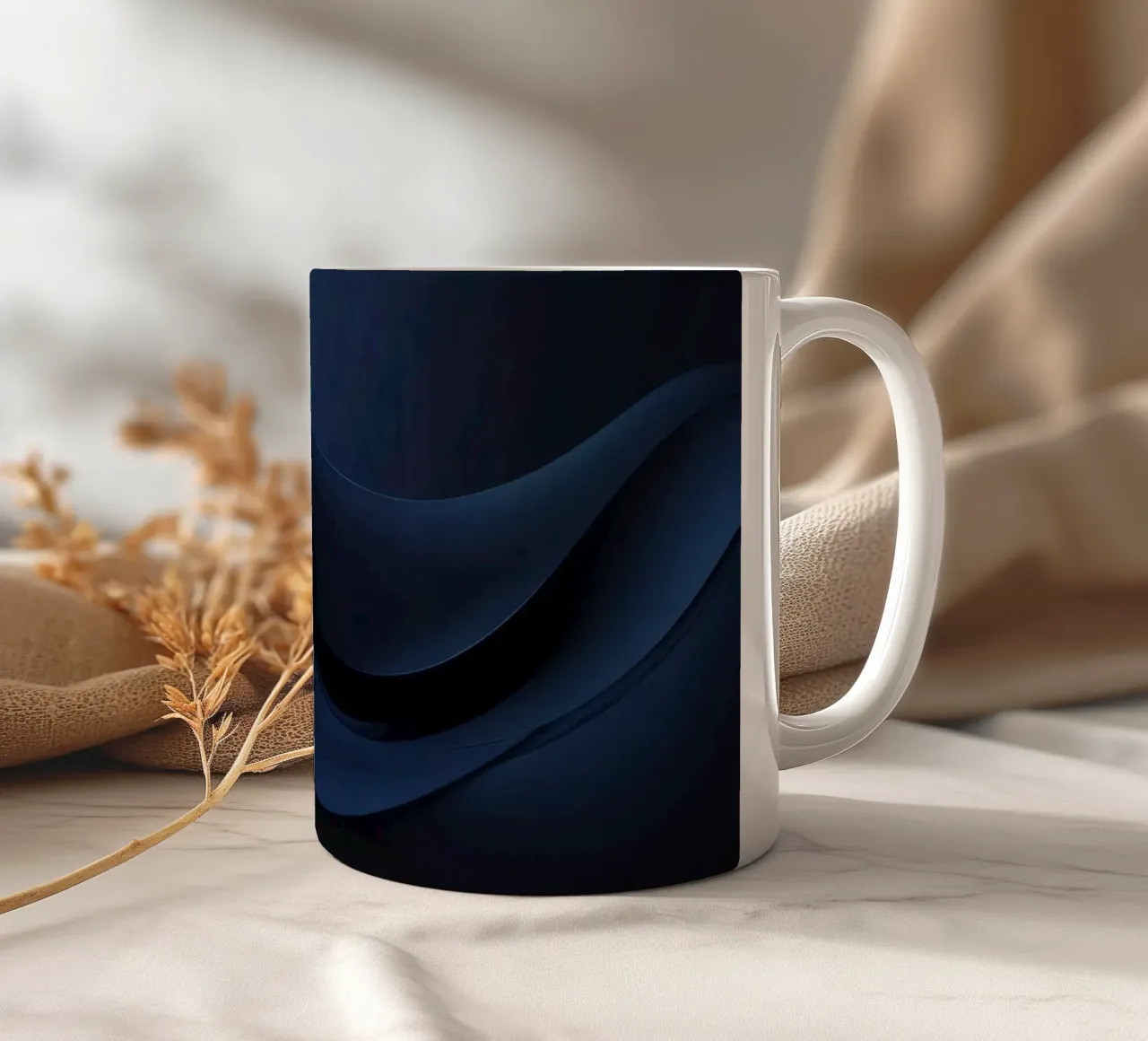 Waves of deep blue create a soothing abstract background ceramic mug by DesignDoodle