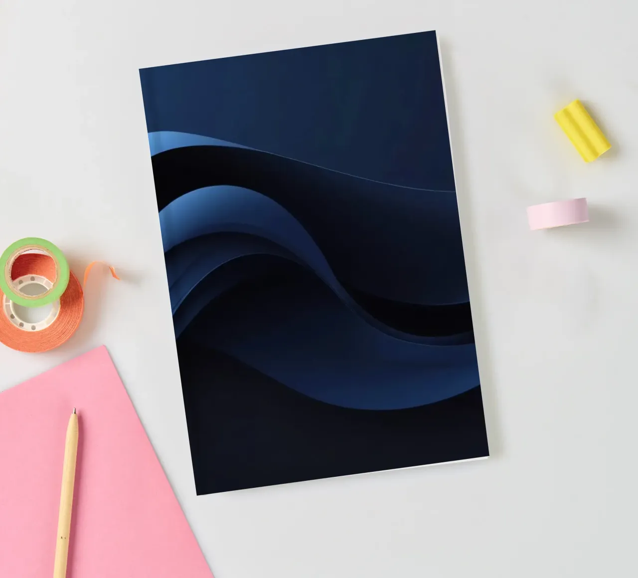Waves of deep blue create a soothing abstract background notebook by DesignDoodle