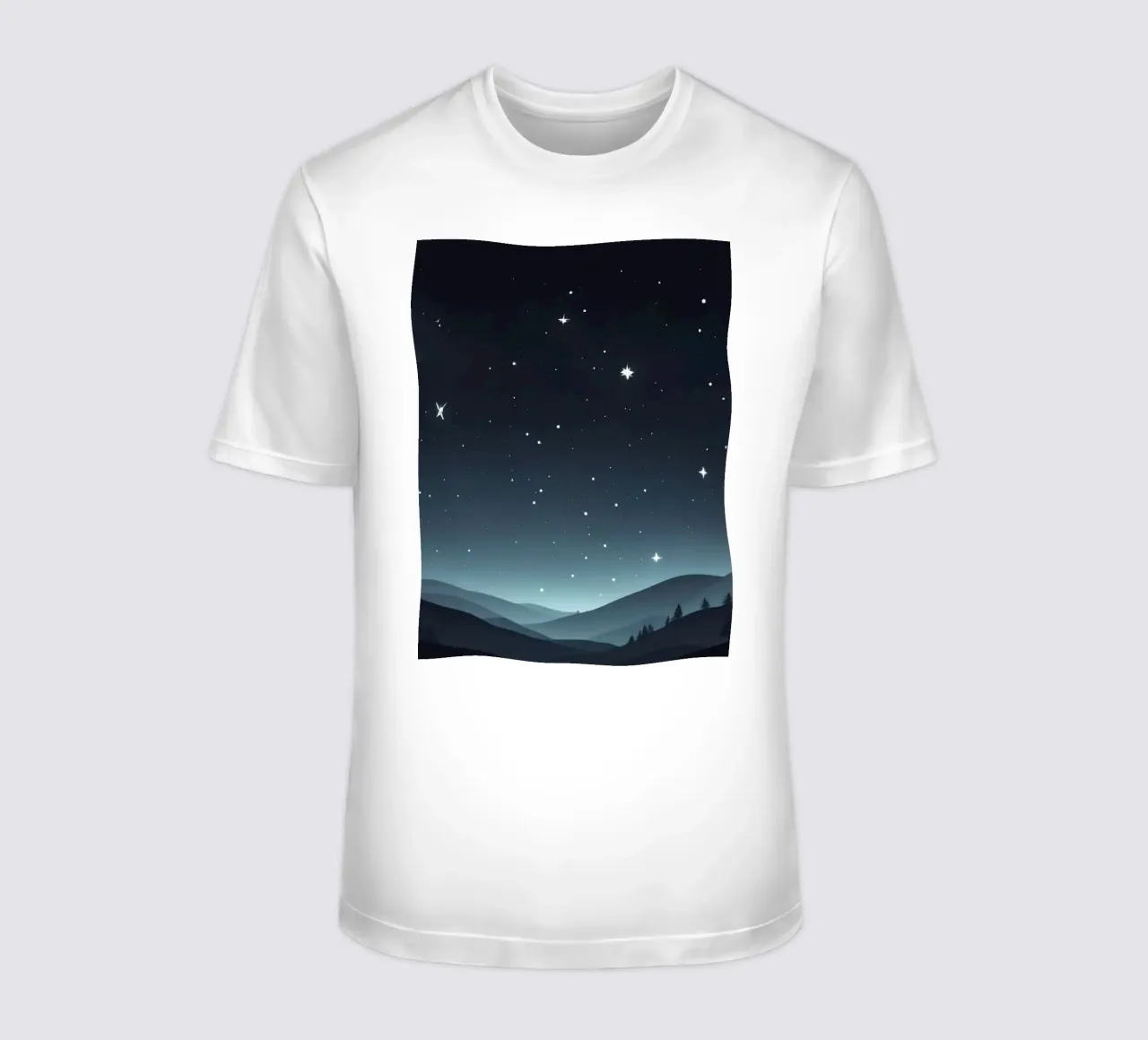 Starry night sky with subtle mountain silhouettes t-shirt by DesignDoodle