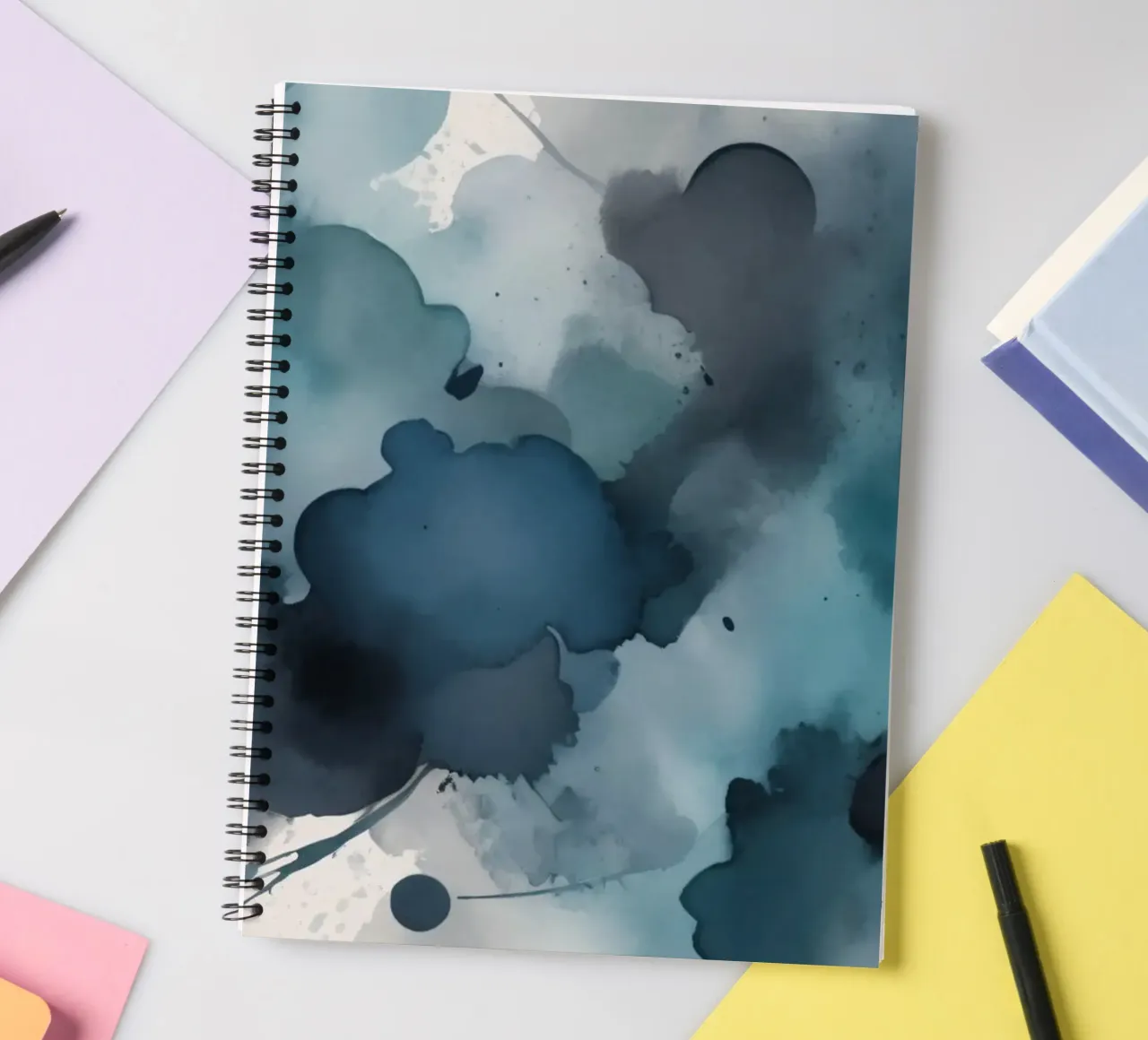 Colorful abstract background design with dynamic brush strok spiral notebook by DesignDoodle