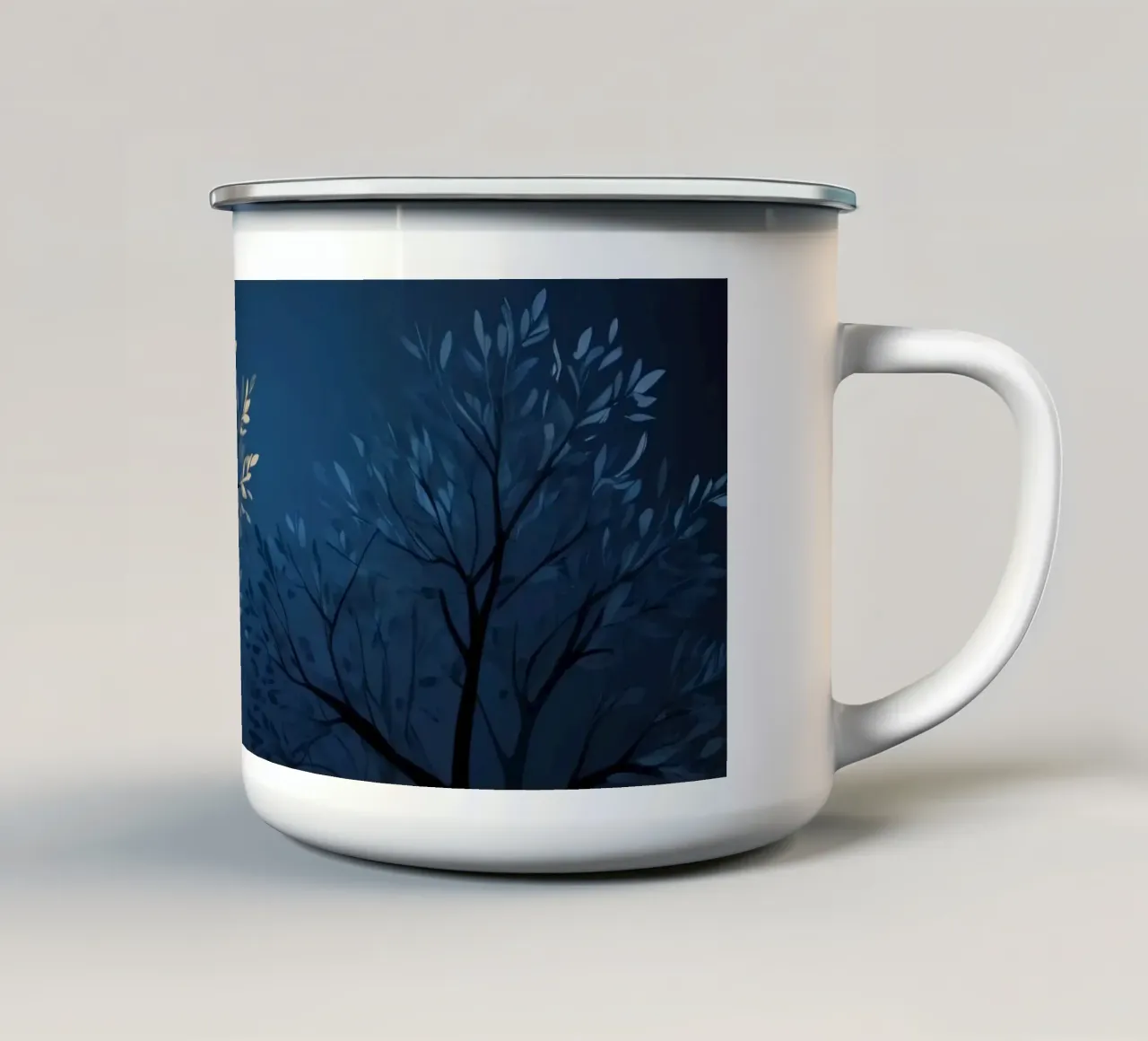 Carta da parati astratta con sagome scure di alberi tazza in smalto da DesignDoodle