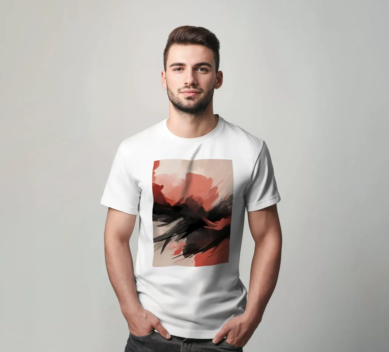 abstract background with striking red and black brush t-shirt by DesignDoodle