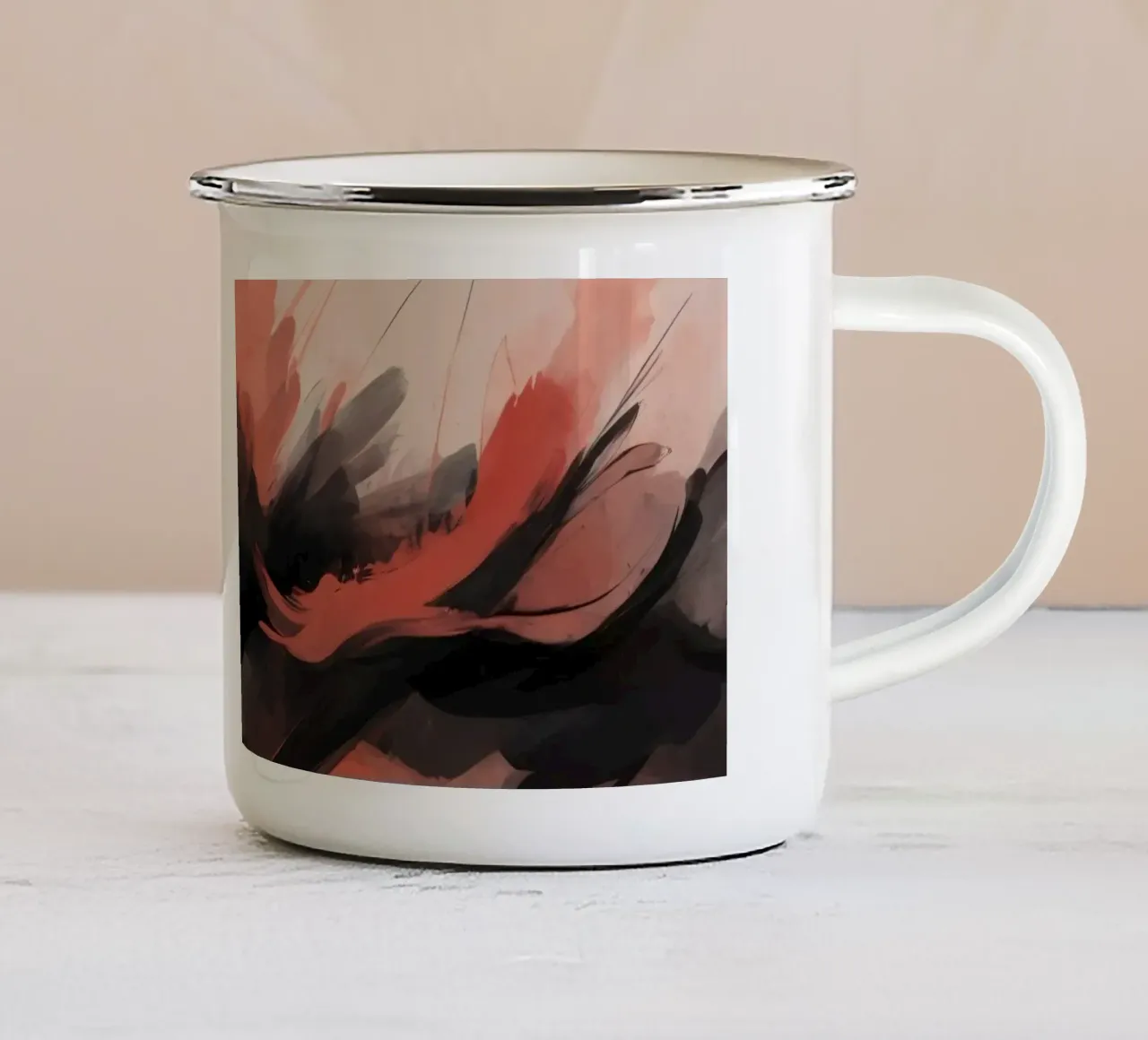 sfondo astratto con pennello rosso e nero tazza in smalto da DesignDoodle
