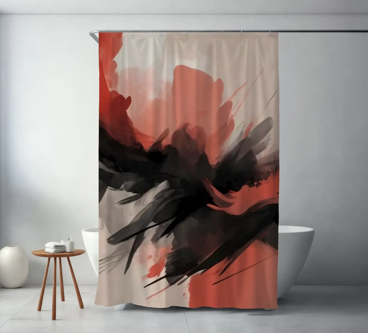 abstract background with striking red and black brush shower curtain by DesignDoodle