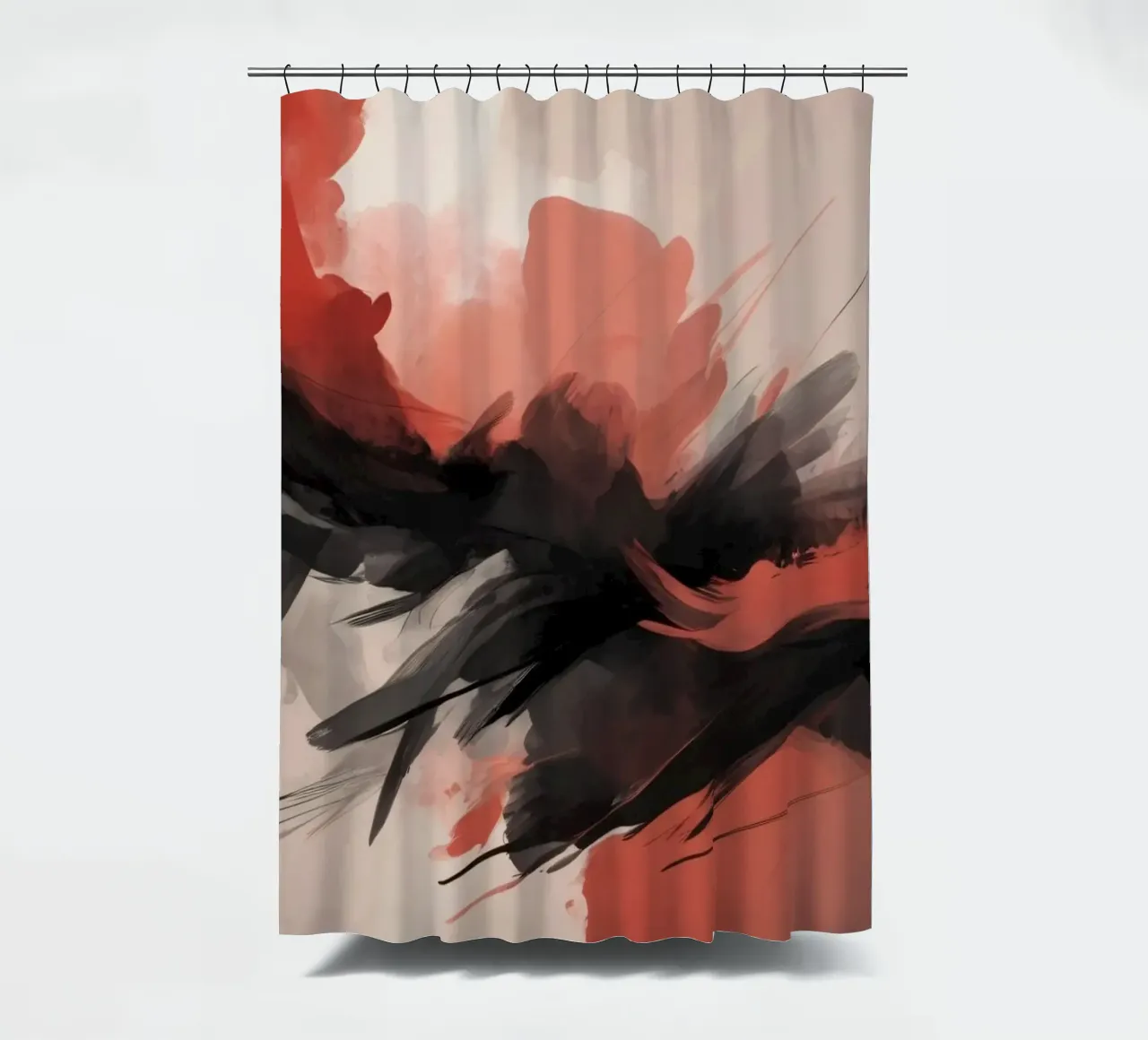 abstract background with striking red and black brush shower curtain by DesignDoodle
