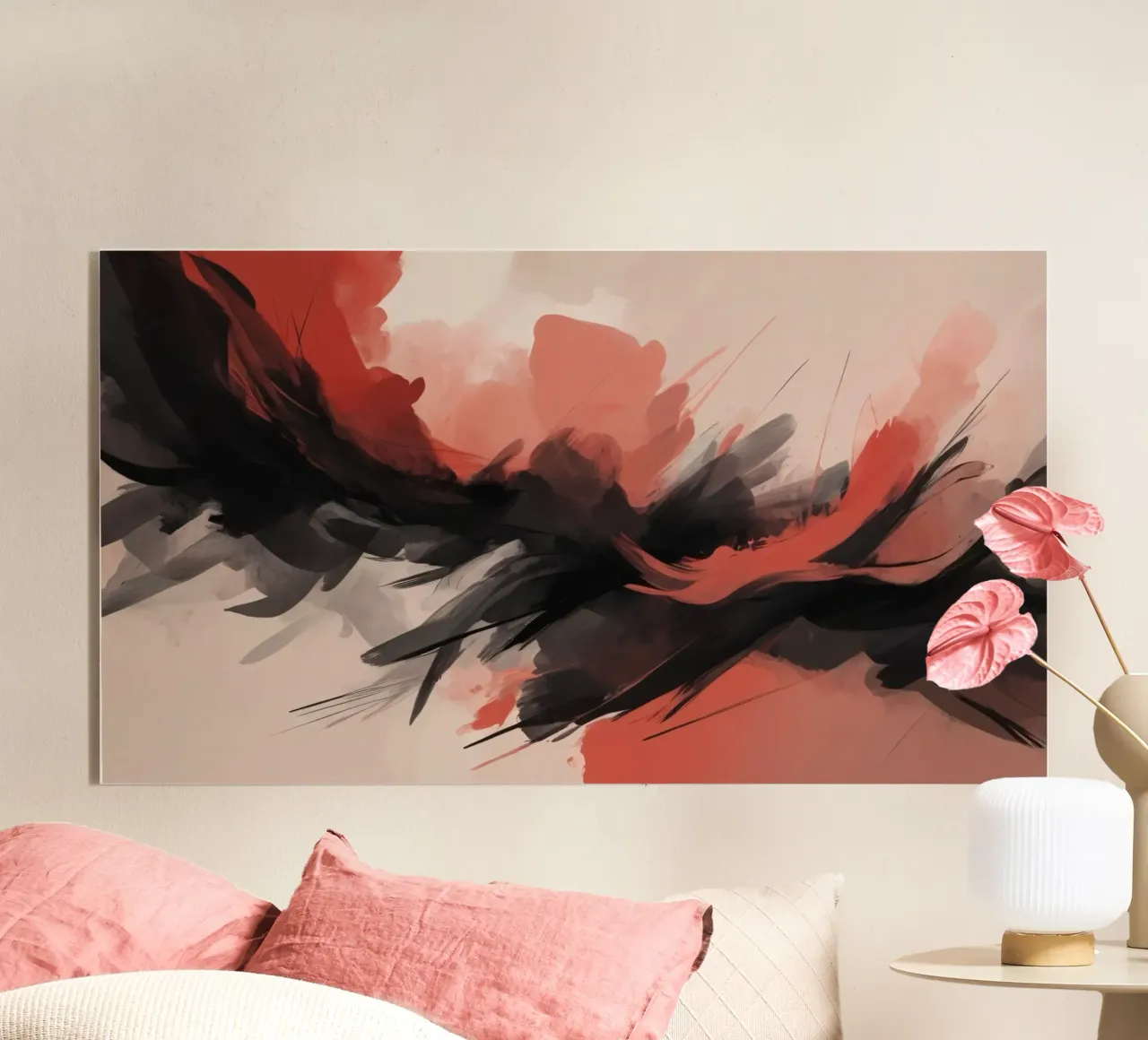 abstracte achtergrond met opvallend rood en zwart penseel acryl van DesignDoodle
