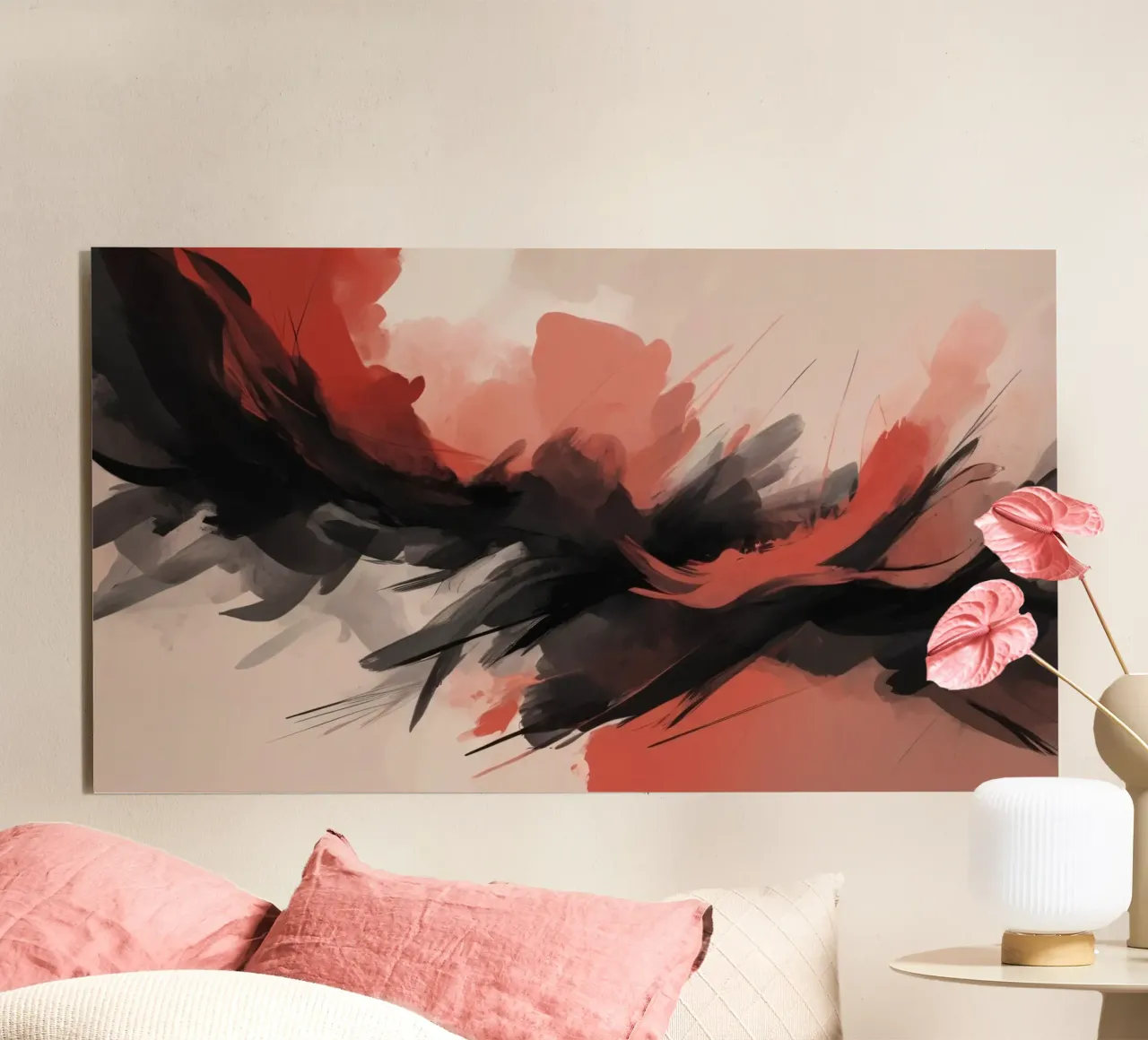 abstract background with striking red and black brush alu-dibond by DesignDoodle