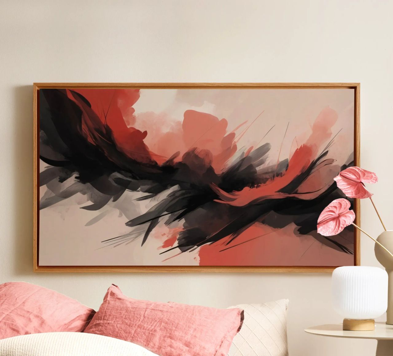 sfondo astratto con pennello rosso e nero tela da DesignDoodle