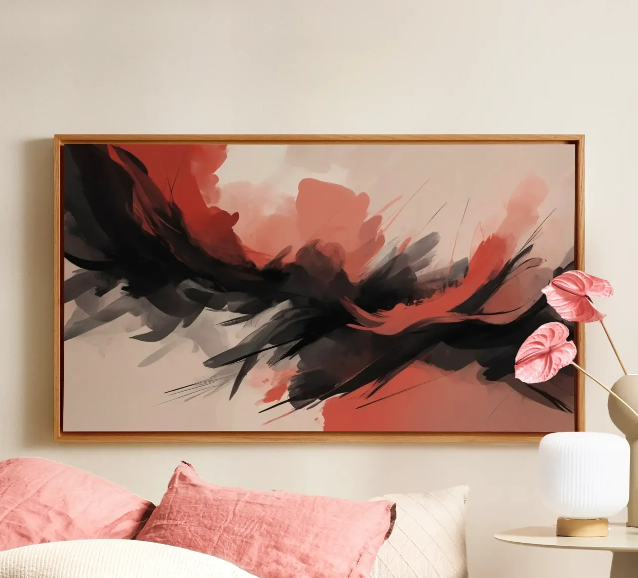 sfondo astratto con pennello rosso e nero tela da DesignDoodle