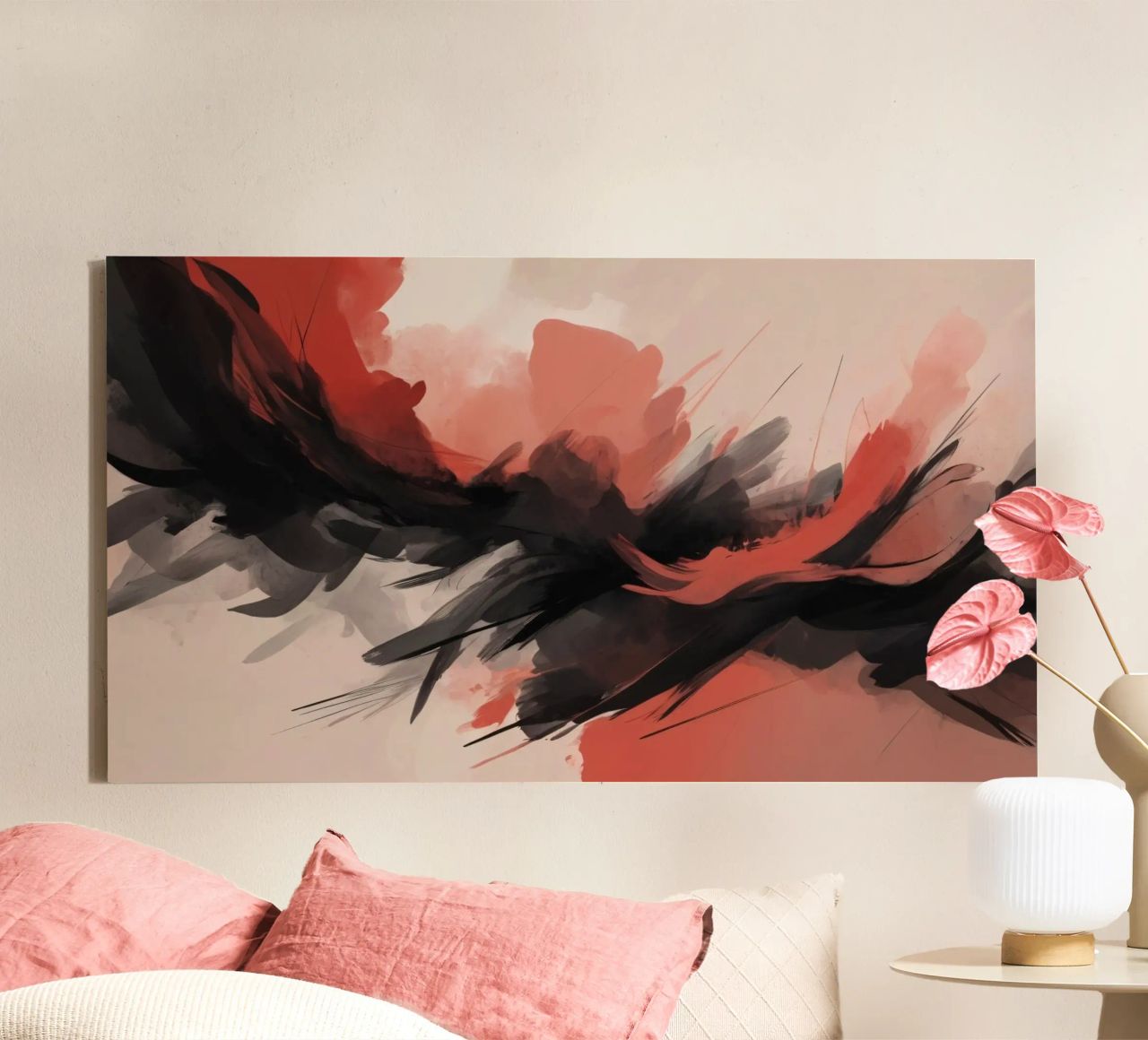 sfondo astratto con pennello rosso e nero tela da DesignDoodle