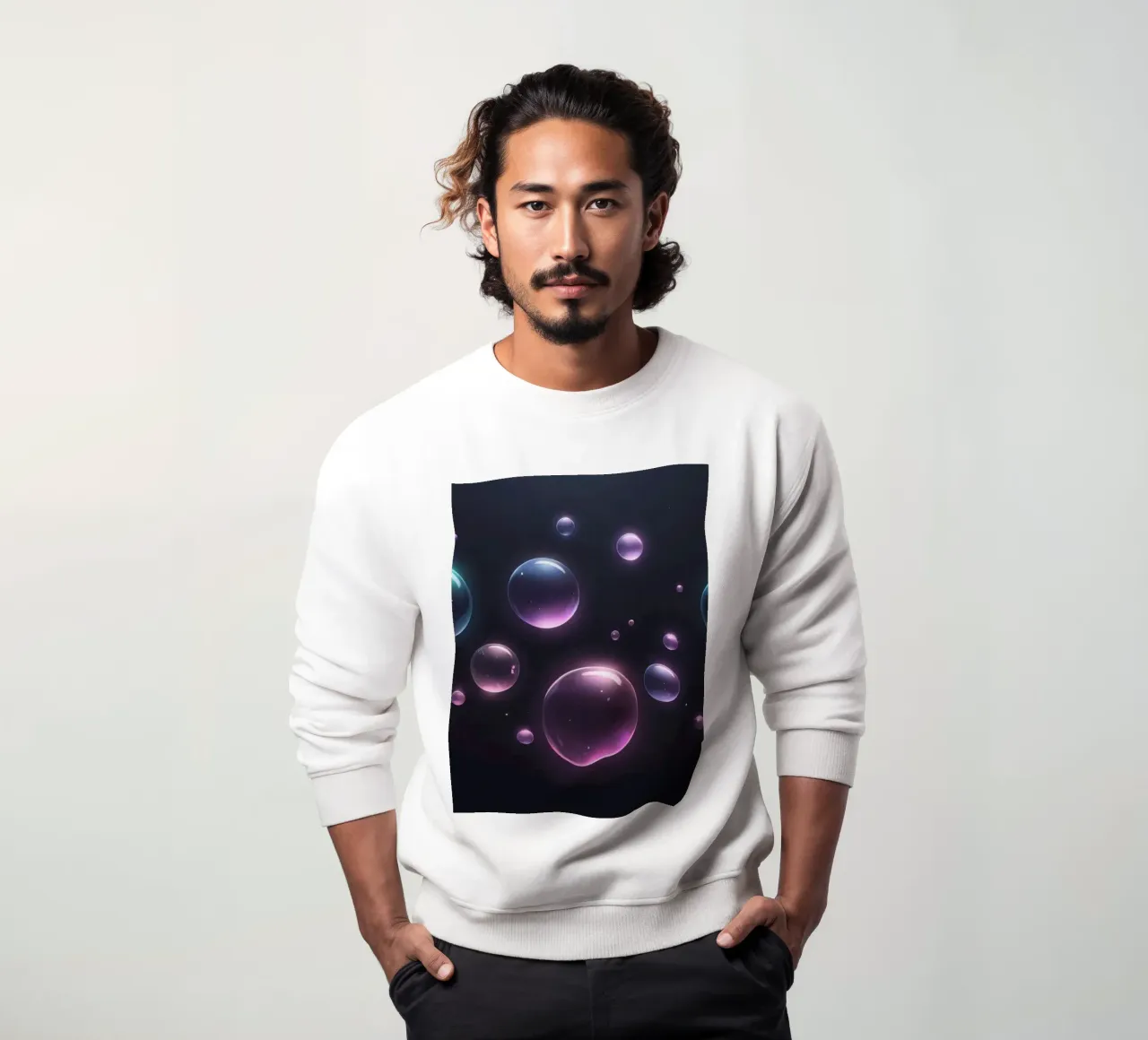 bubbles floating against a dark background mesmerizing art sweatshirt by DesignDoodle