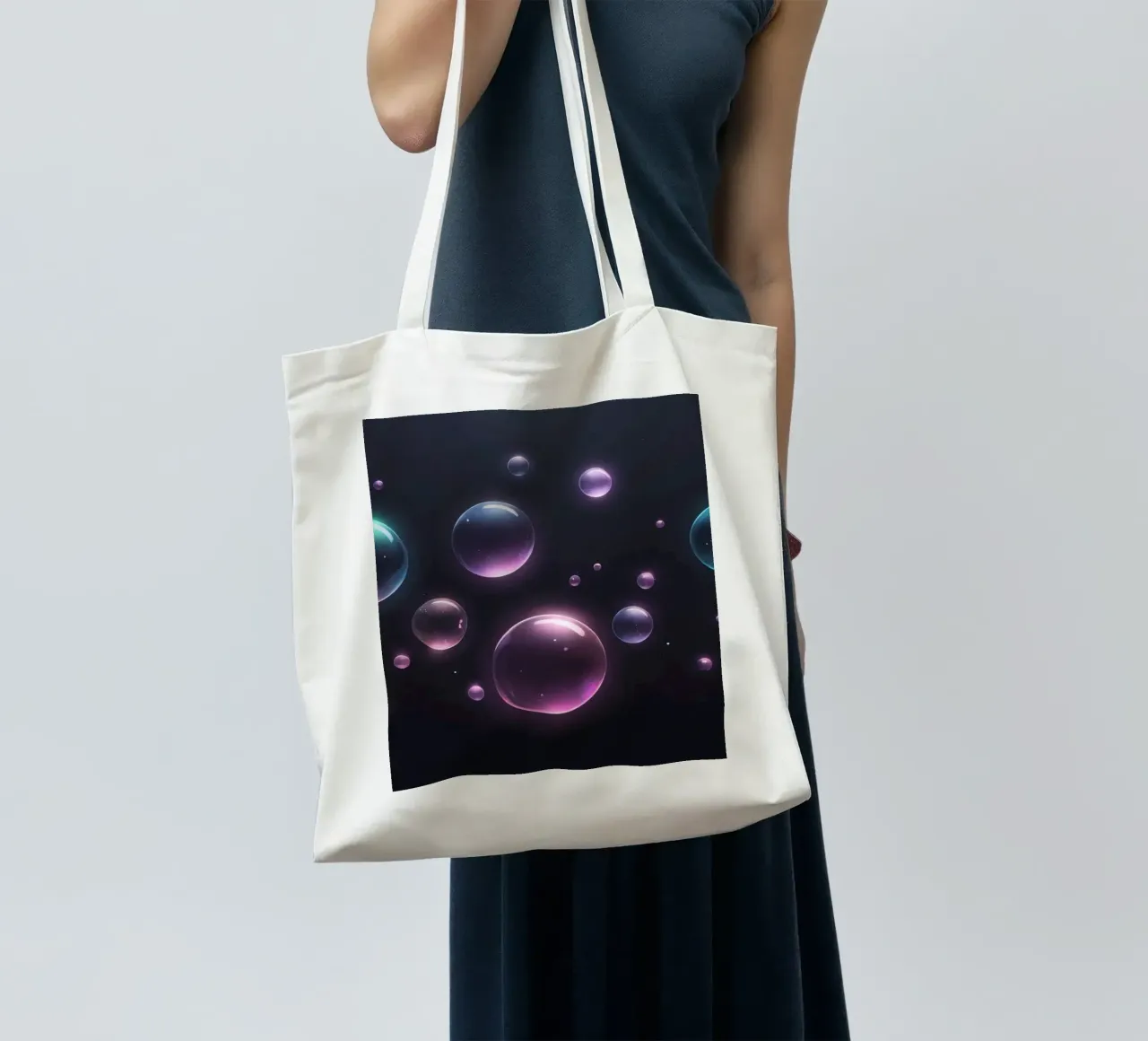 bubbles floating against a dark background mesmerizing art tote bag by DesignDoodle