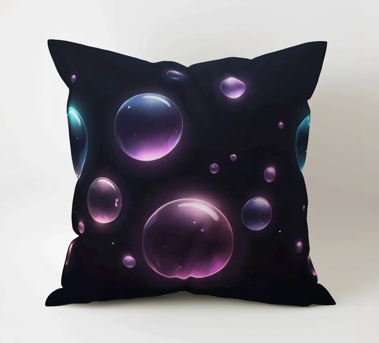 bubbles floating against a dark background mesmerizing art decorative cushion by DesignDoodle