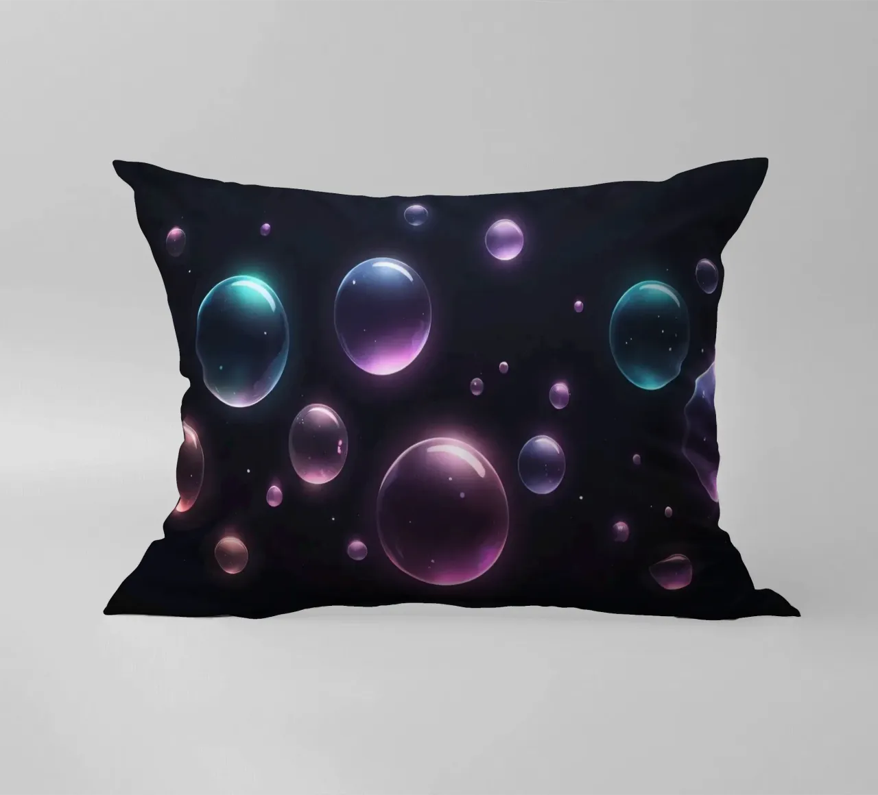 bubbles floating against a dark background mesmerizing art decorative cushion by DesignDoodle