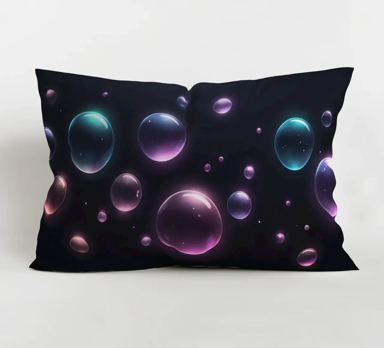 bubbles floating against a dark background mesmerizing art decorative cushion by DesignDoodle
