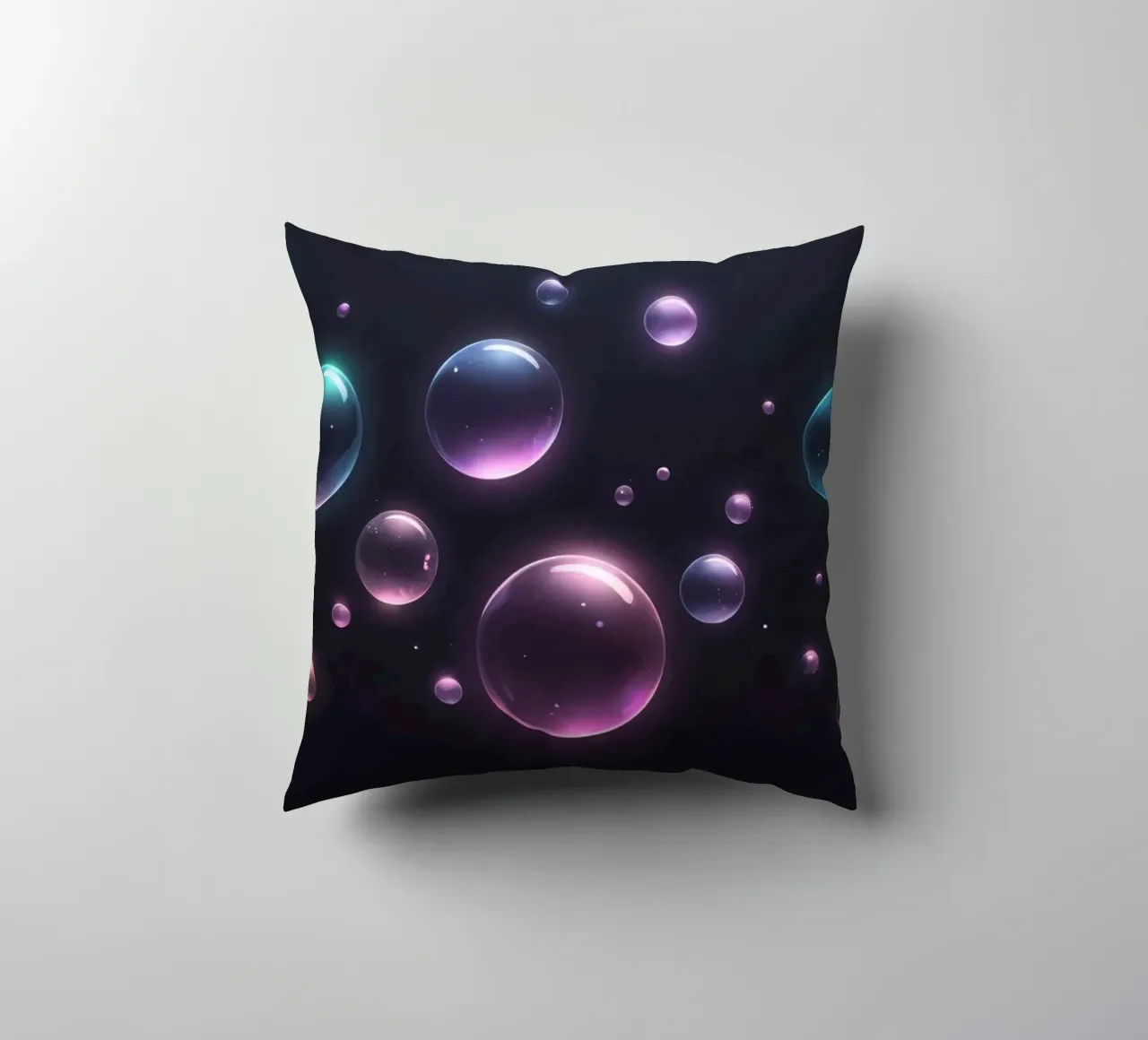 bubbles floating against a dark background mesmerizing art decorative cushion by DesignDoodle