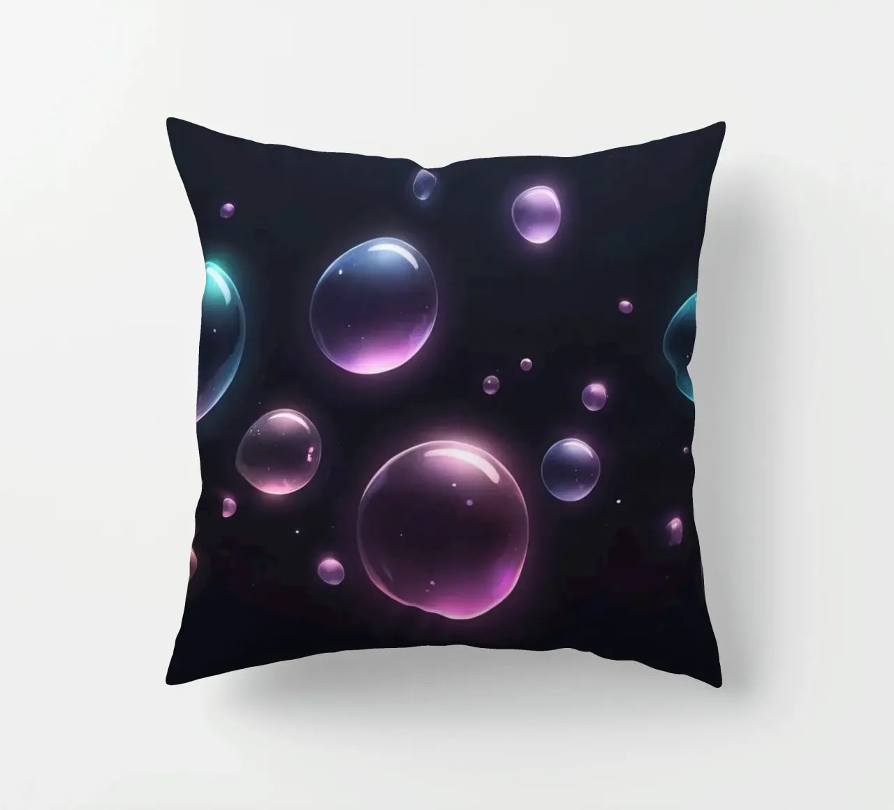 bubbles floating against a dark background mesmerizing art decorative cushion by DesignDoodle