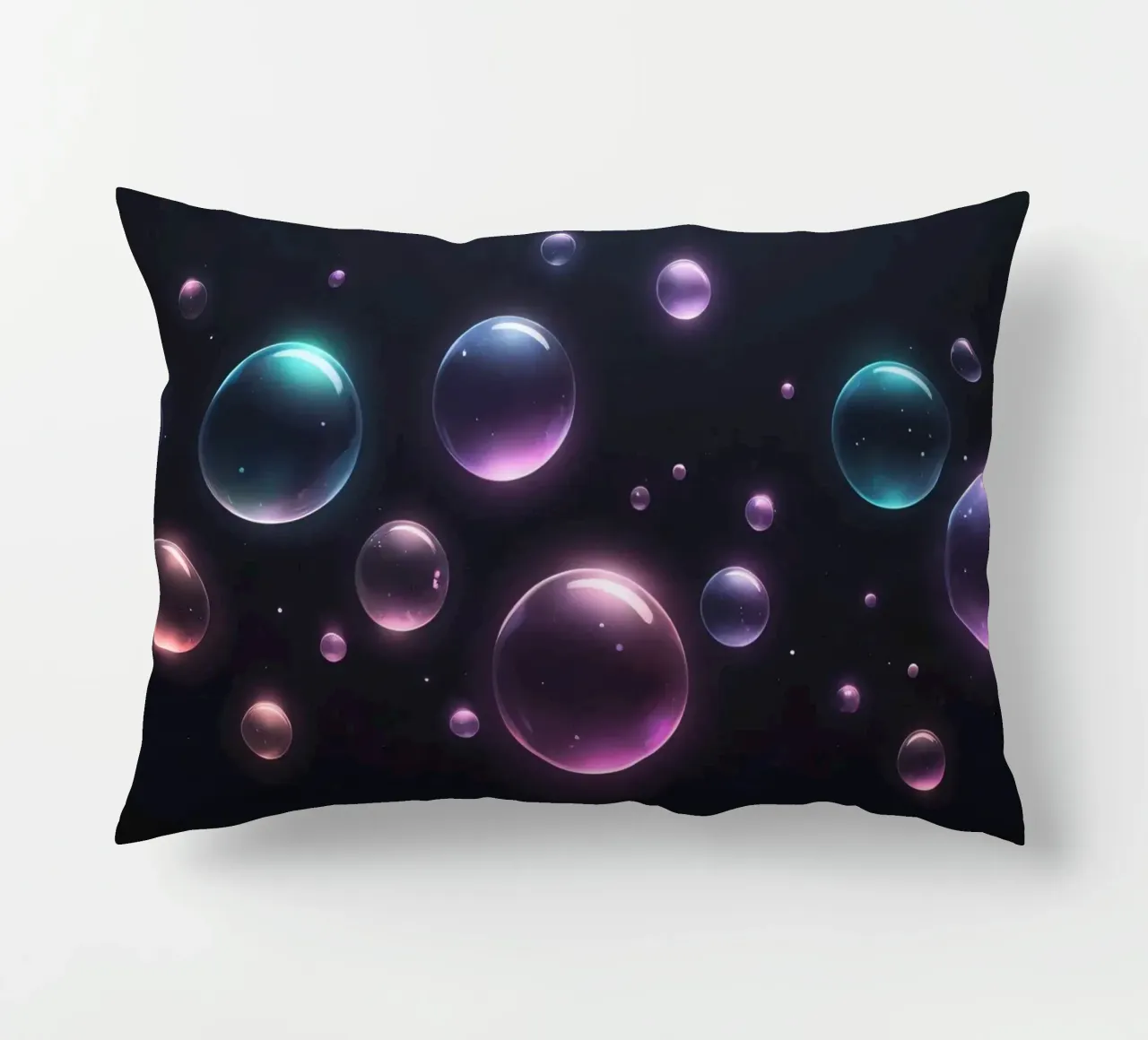 bubbles floating against a dark background mesmerizing art decorative cushion by DesignDoodle