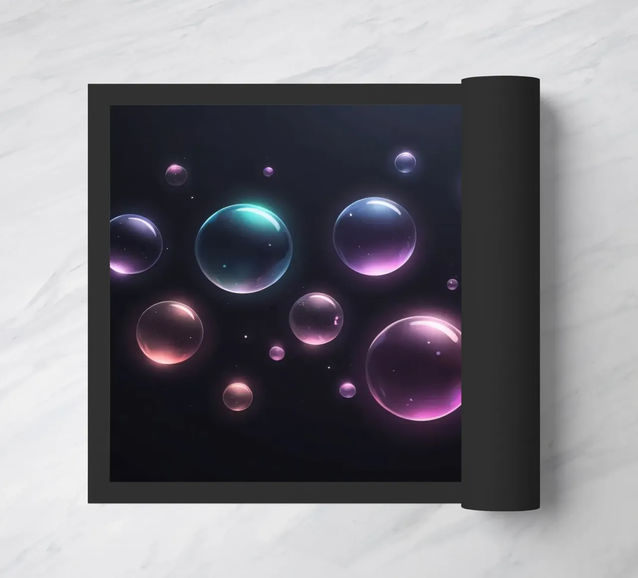 bubbles floating against a dark background mesmerizing art doormat by DesignDoodle