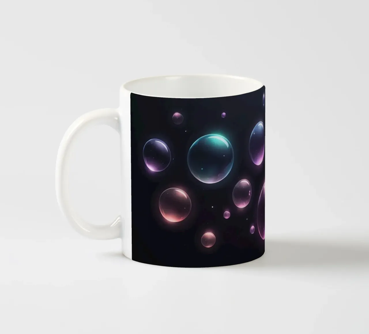 bubbles floating against a dark background mesmerizing art ceramic mug by DesignDoodle