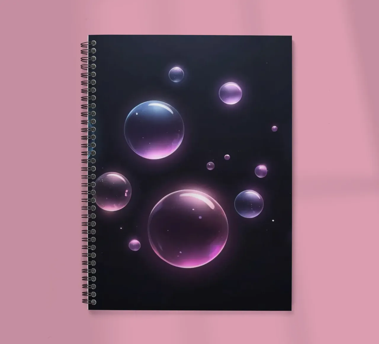 bubbles floating against a dark background mesmerizing art spiral notebook by DesignDoodle