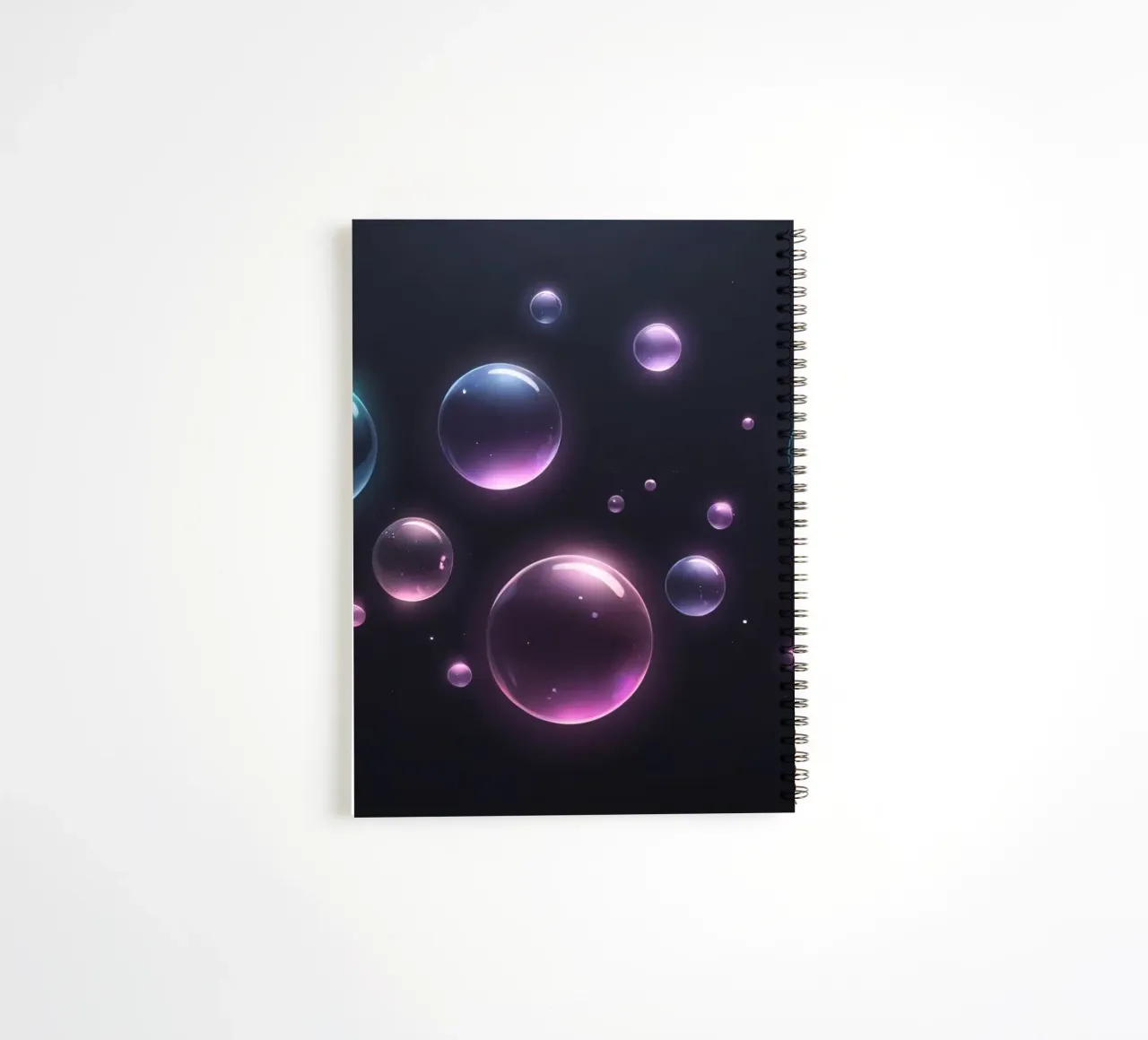 bubbles floating against a dark background mesmerizing art spiral notebook by DesignDoodle