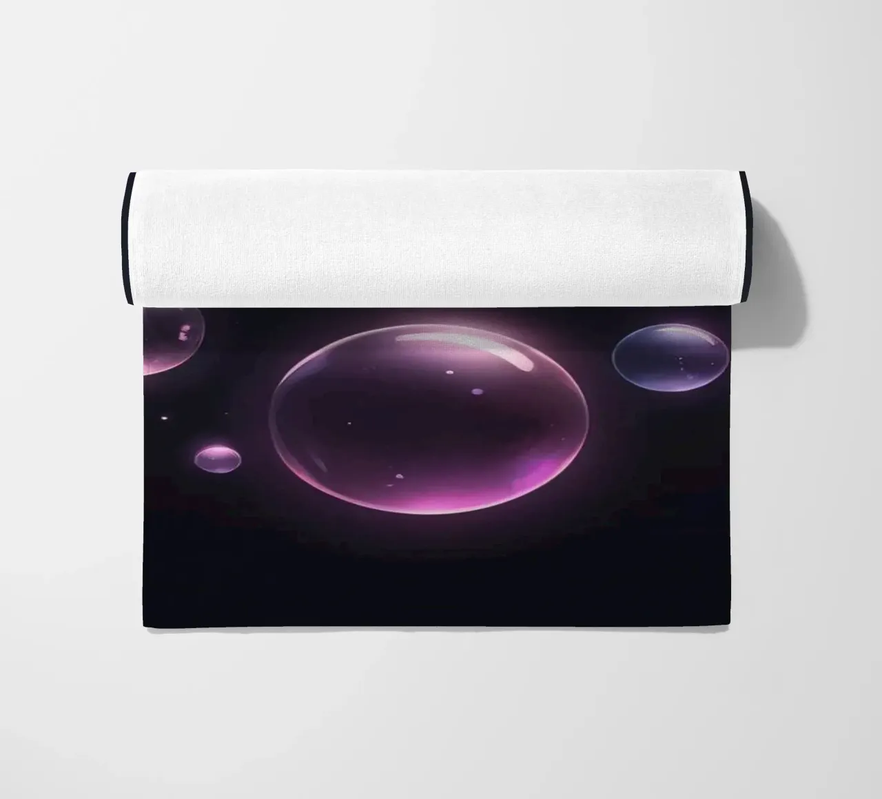 bubbles floating against a dark background mesmerizing art beach towel by DesignDoodle