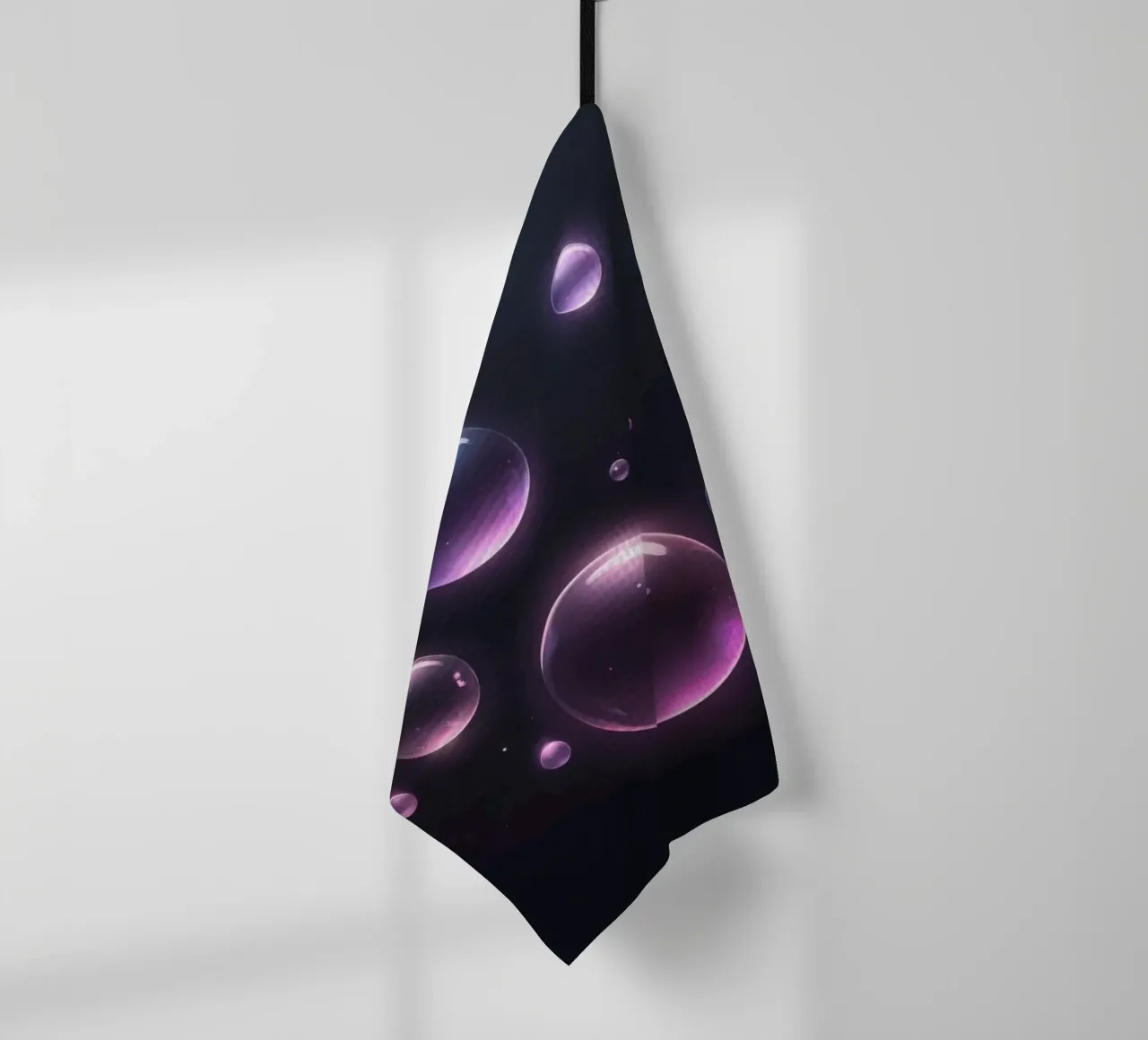 bubbles floating against a dark background mesmerizing art tea towel by DesignDoodle