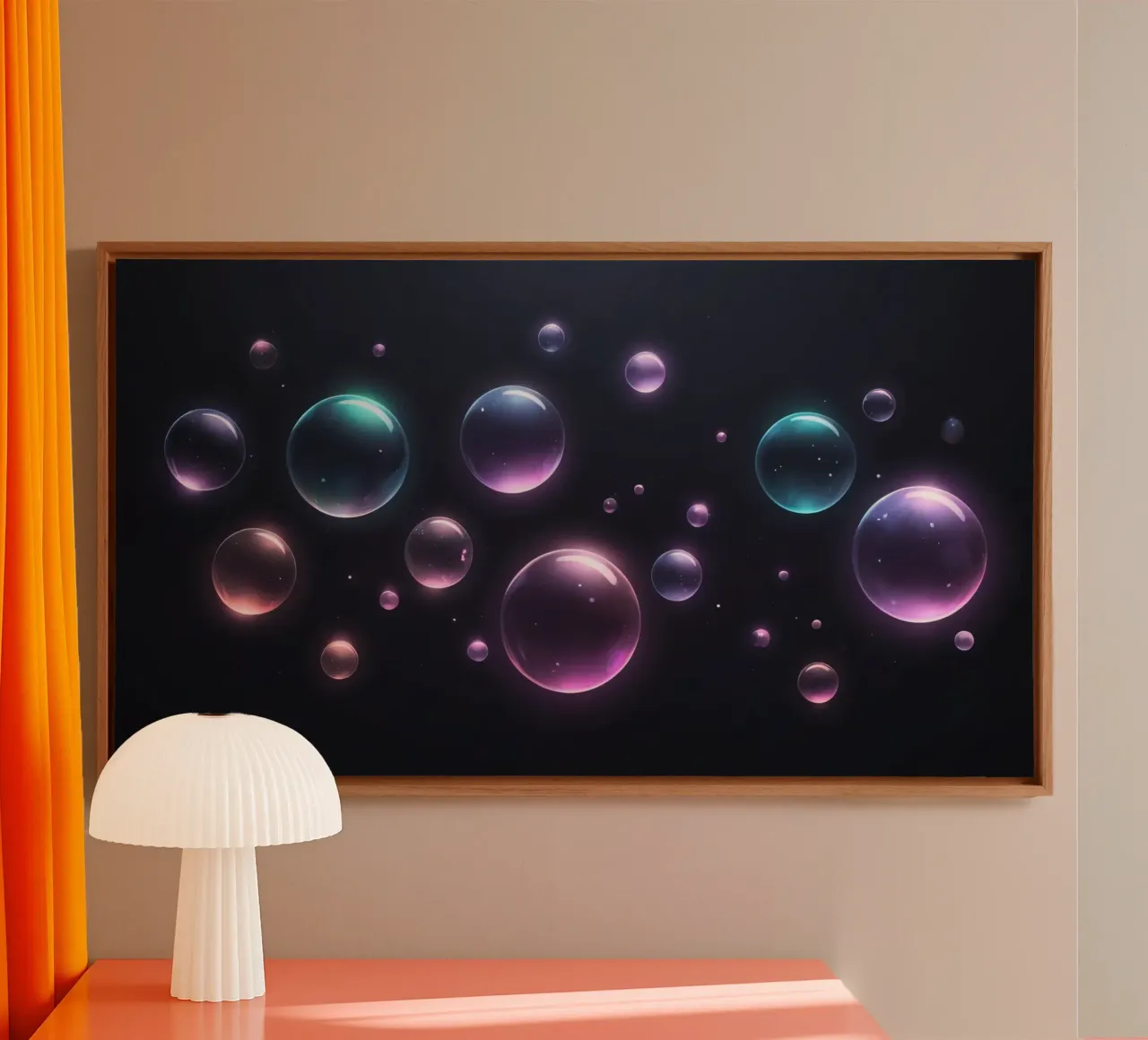 bubbles floating against a dark background mesmerizing art canvas by DesignDoodle