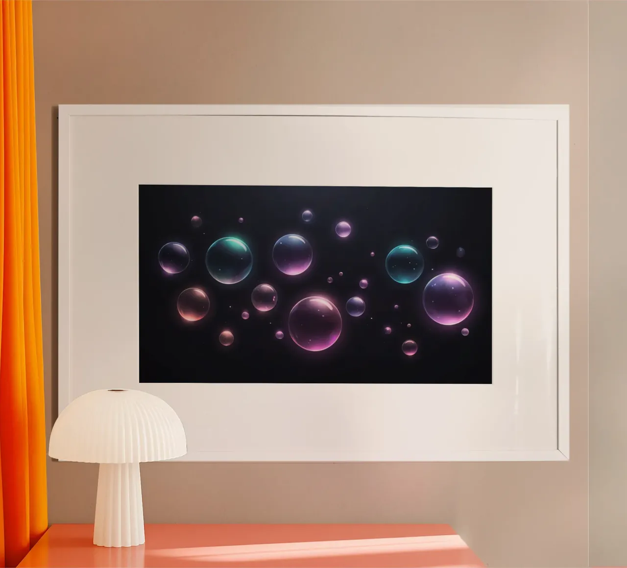 bubbles floating against a dark background mesmerizing art hahnemühle by DesignDoodle