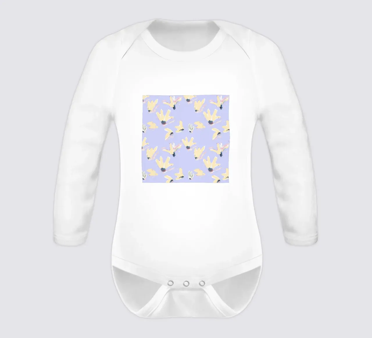 Blumen Flieder long-sleeve baby romper by Miriam Dück Pattern Design & Art