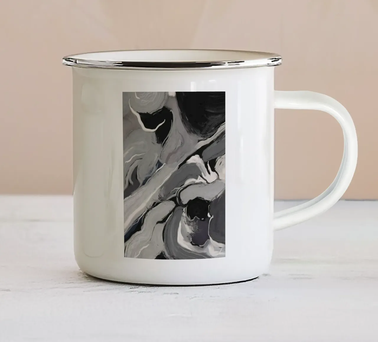 Organic black and white flow enamel mug by Little Dean