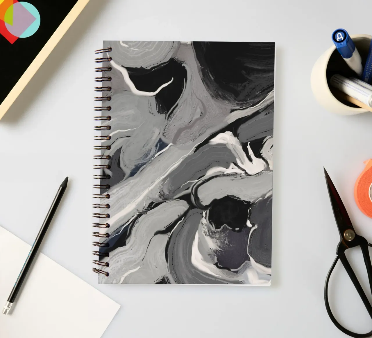 Organic black and white flow spiral notebook by Little Dean