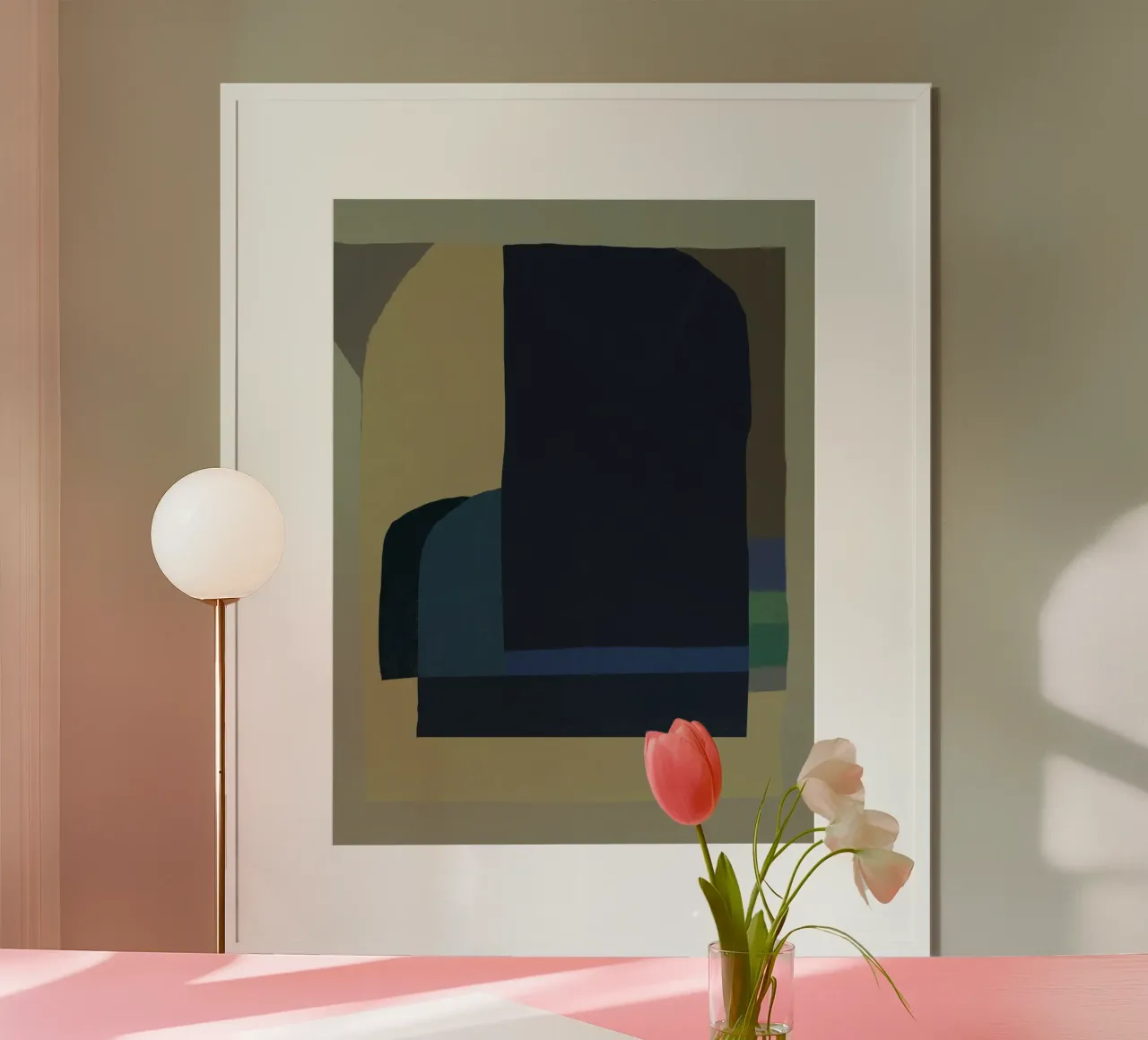 Tons sourds de bleu, de vert et de beige poster avec cadre en plastique de Little Dean
