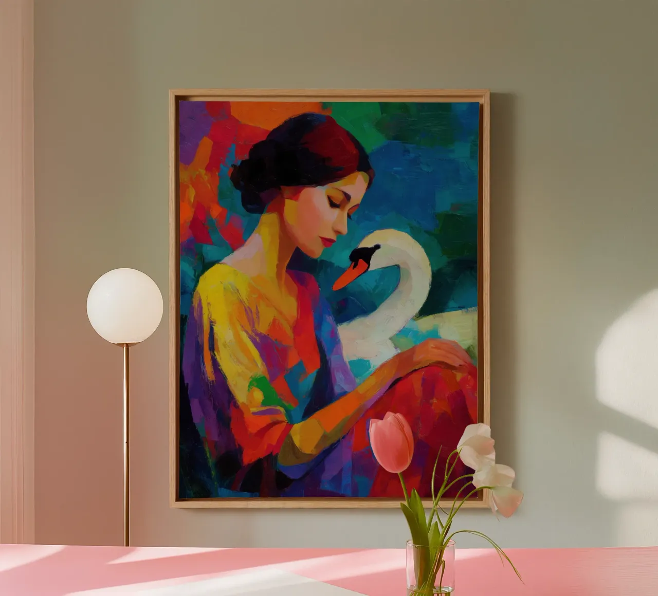 Leda with the Swan | Fauvist Painting canvas with Floater frame by Autofocus