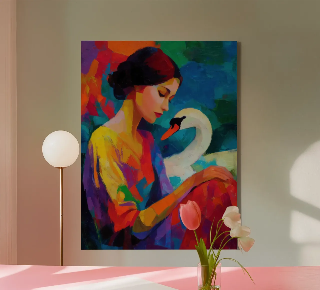 Leda with the Swan | Fauvist Painting canvas with Floater frame by Autofocus