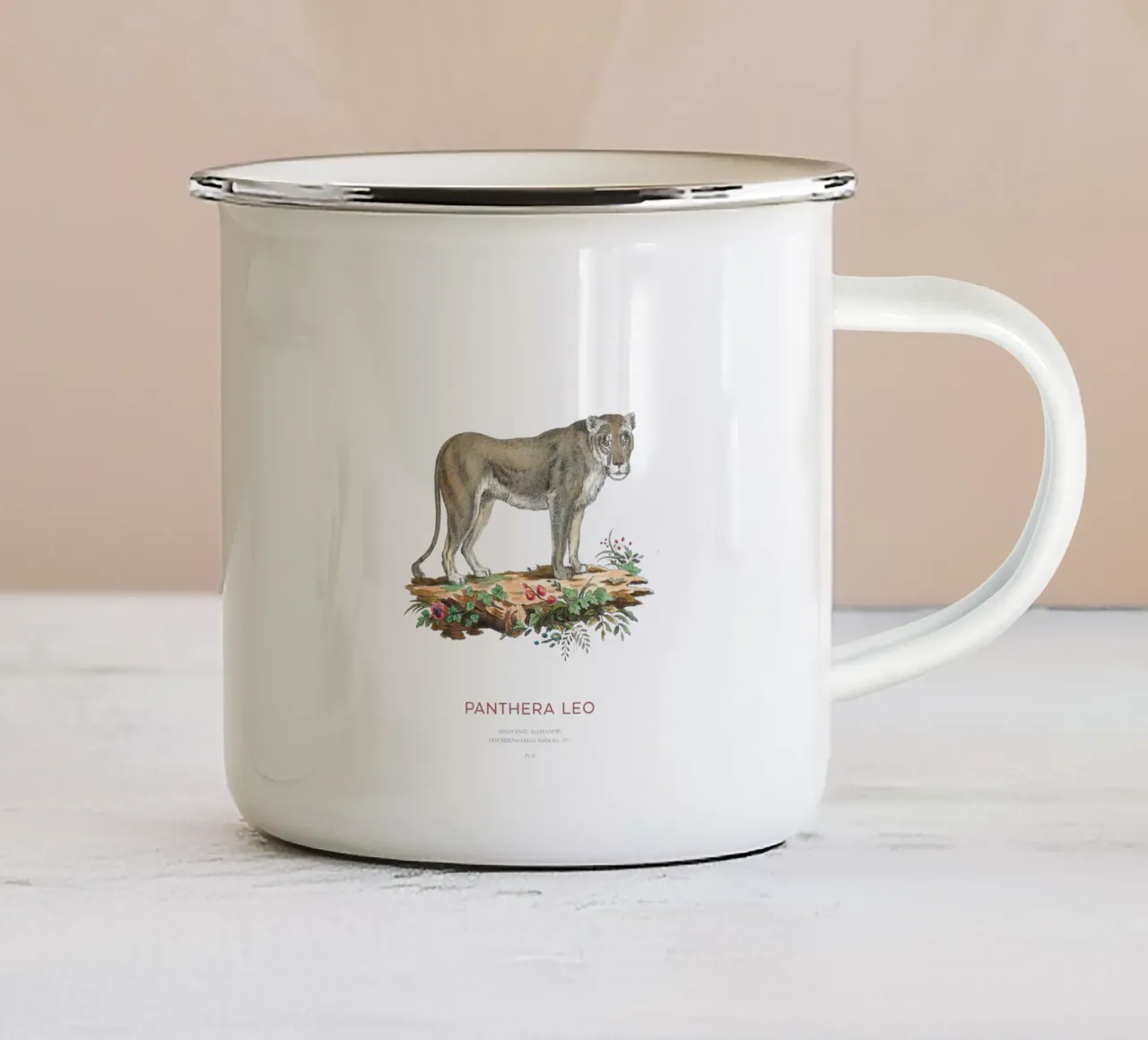 Leone d'epoca Illustrazione scientifica tazza in smalto da Vintagrafica