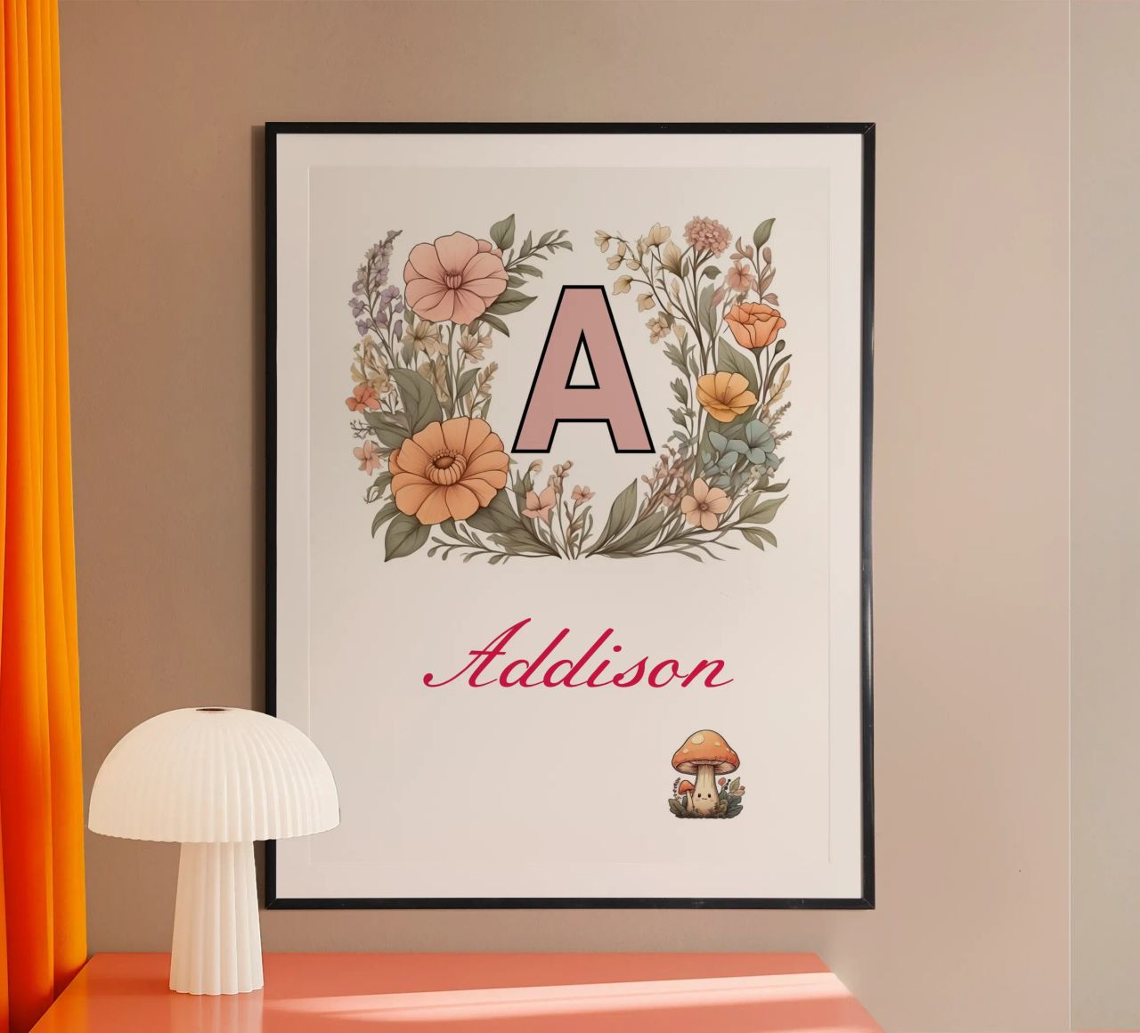 Initiale florale personnalisée Lettre A Nom de la fille fleurs sauvages poster de Cold Wild