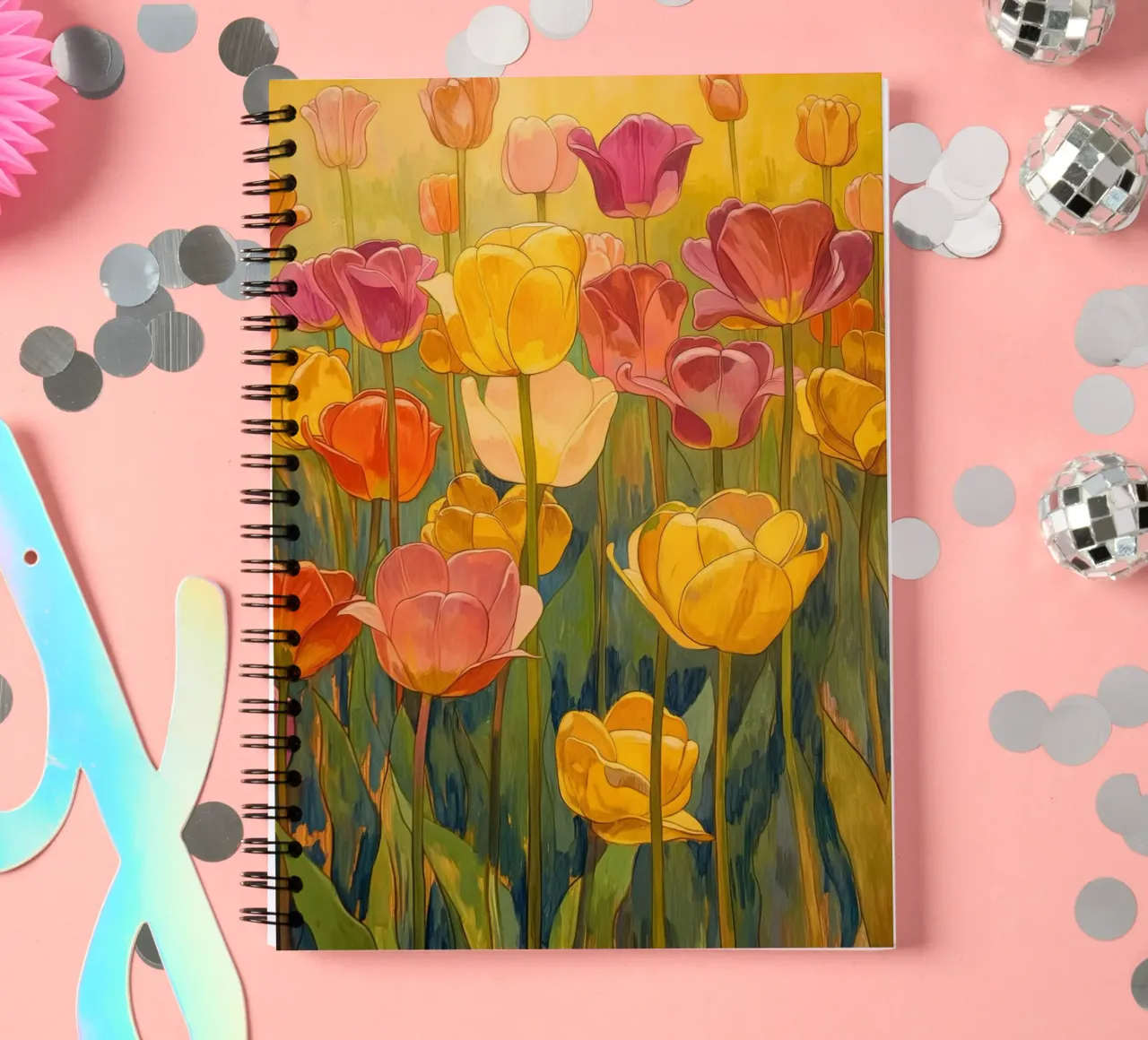 Abstract tulips spiral notebook by Imagine