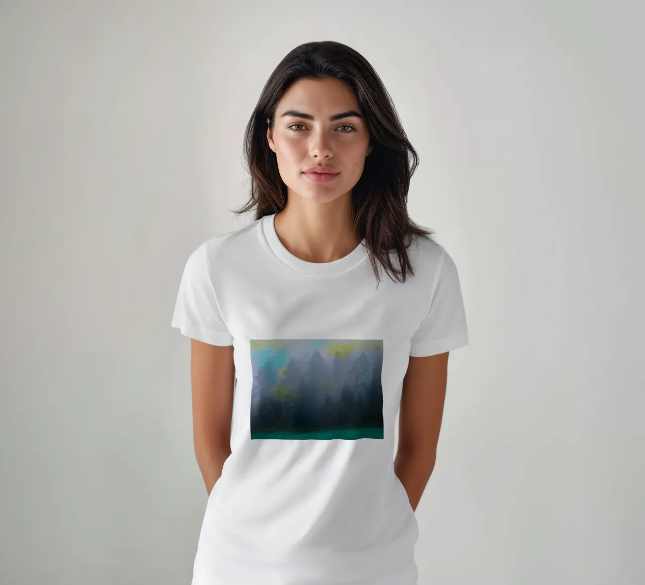 Forest in the fog against a colourful background t-shirt by Something for you