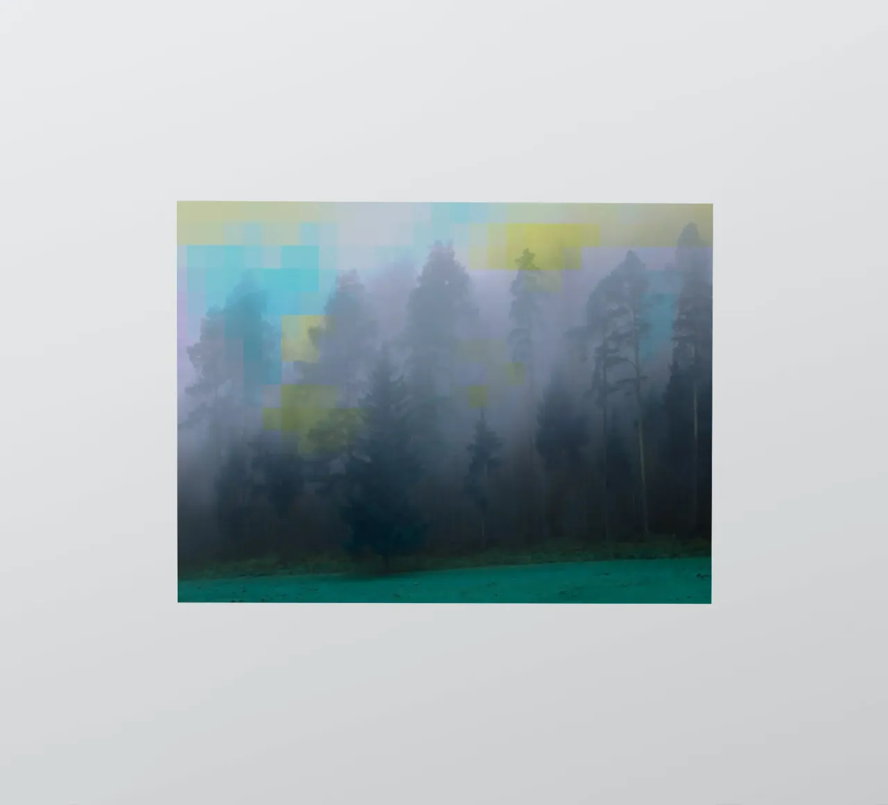 Forest in the fog against a colourful background sticker by Something for you