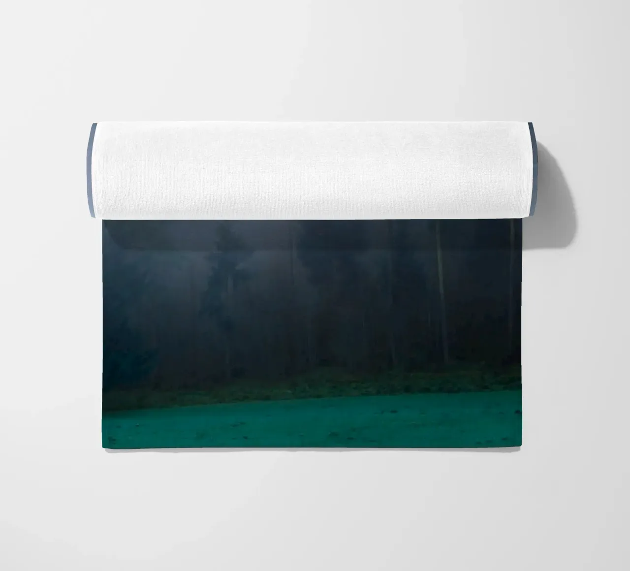 Forest in the fog against a colourful background beach towel by Something for you