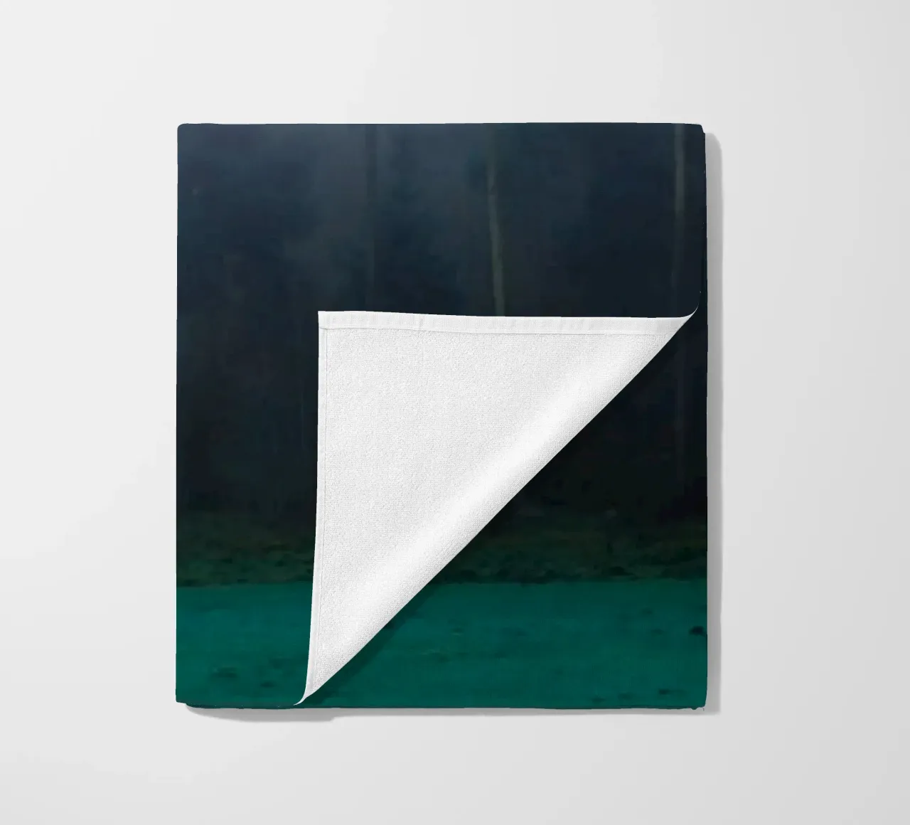 Forest in the fog against a colourful background beach towel by Something for you