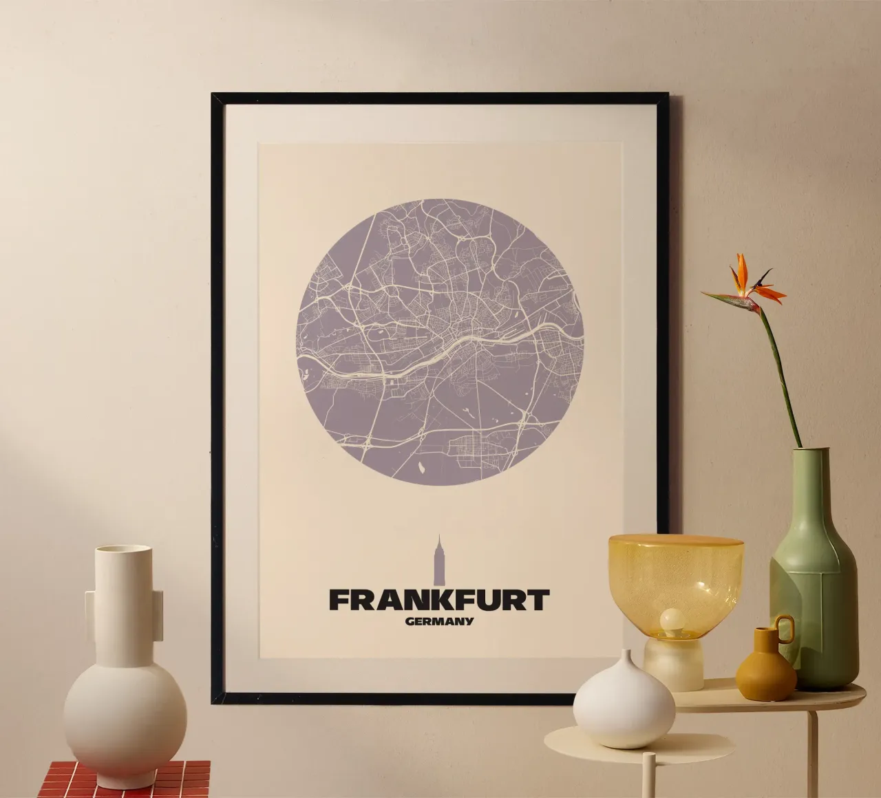 Frankfurt Mainhattan in Linien - City Circles poster con telaio in legno da MOOODZART
