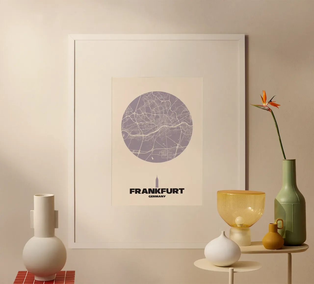Frankfurt Mainhattan in Linien - City Circles poster con telaio in legno da MOOODZART