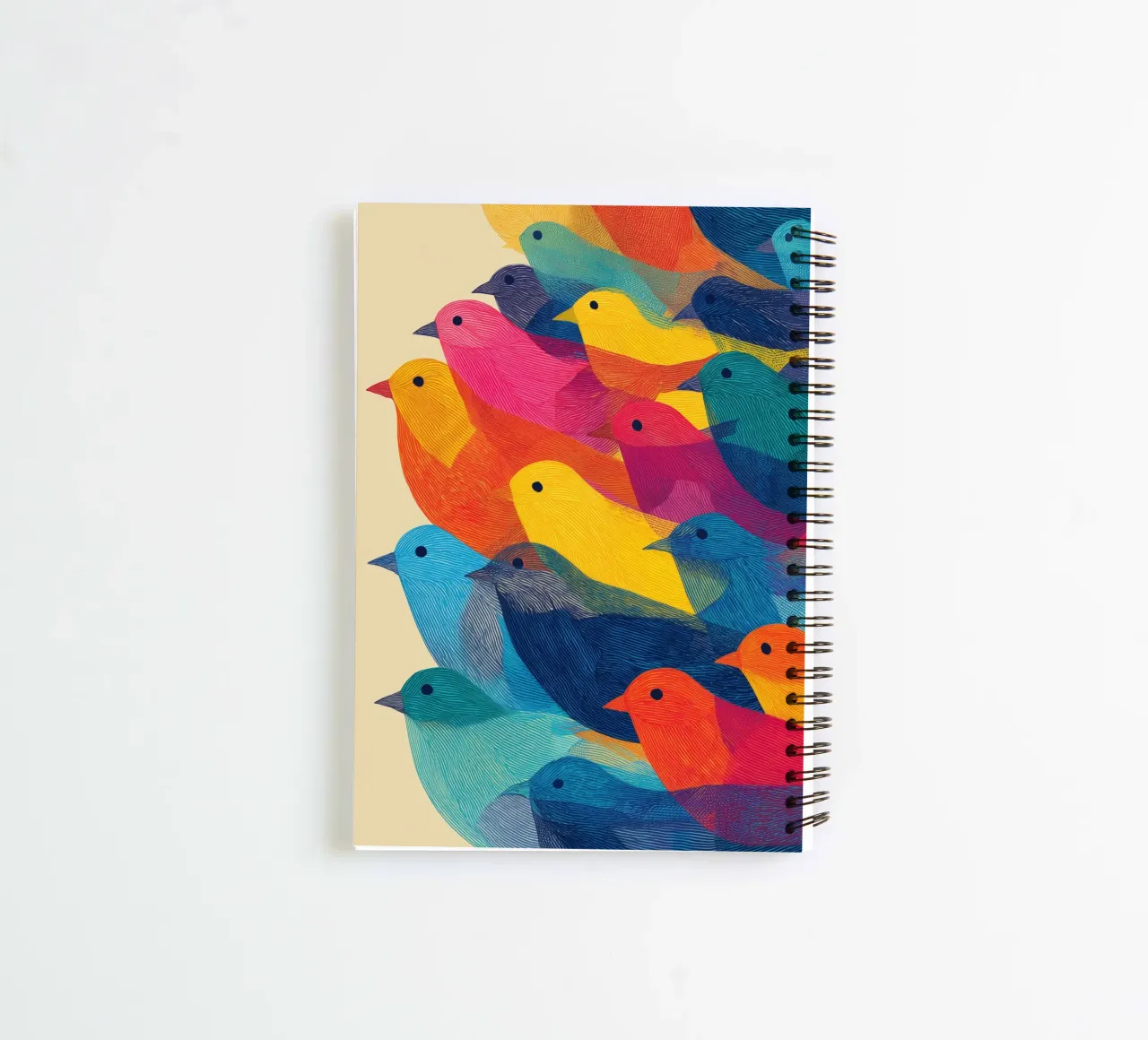 The birds are back | Flock of colour and rhythm spiral notebook by Autofocus